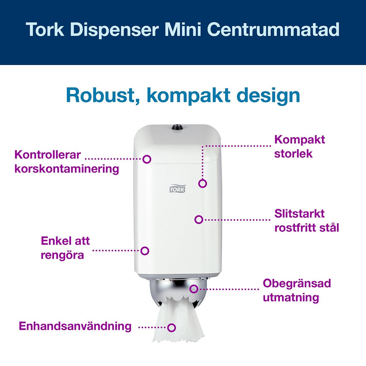 Dispenser Torkrulle Tork M1 Centrummatad Metall vit 50250072_2