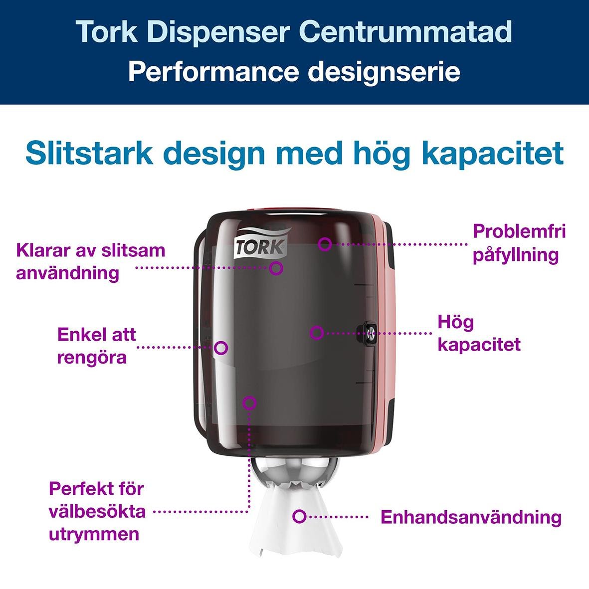 Dispenser Torkrulle Tork M2 Centrummatad röd/svart 50250073_2