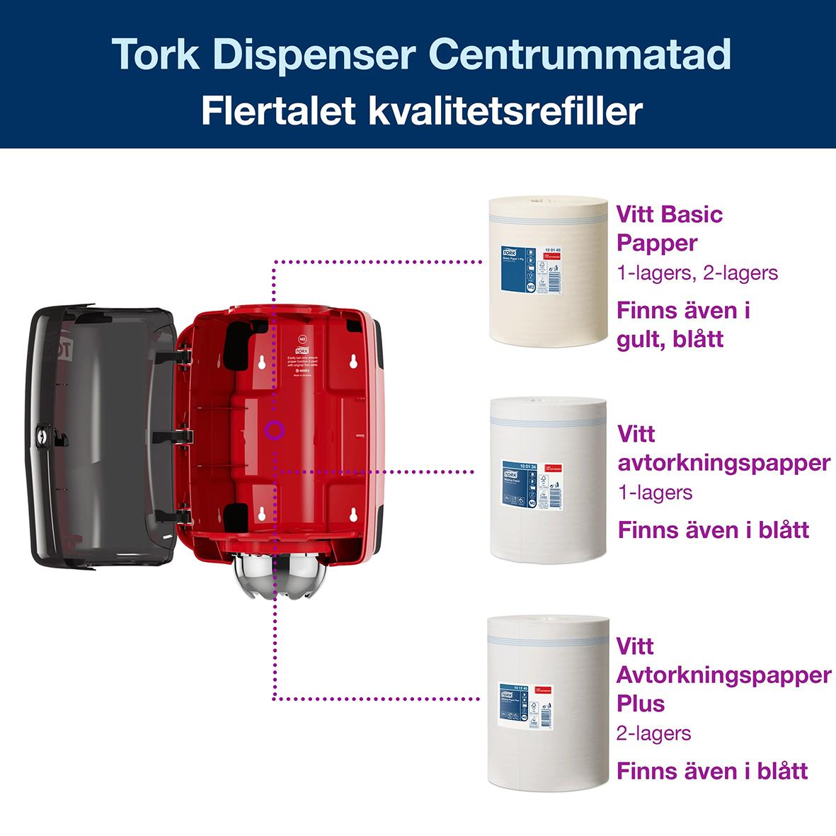 Dispenser Torkrulle Tork M2 Centrummatad röd/svart 50250073_3