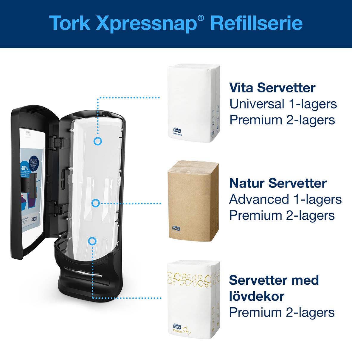 Servettdispenser Tork Xpressnap N4 stående röd med tre olika servettalternativ