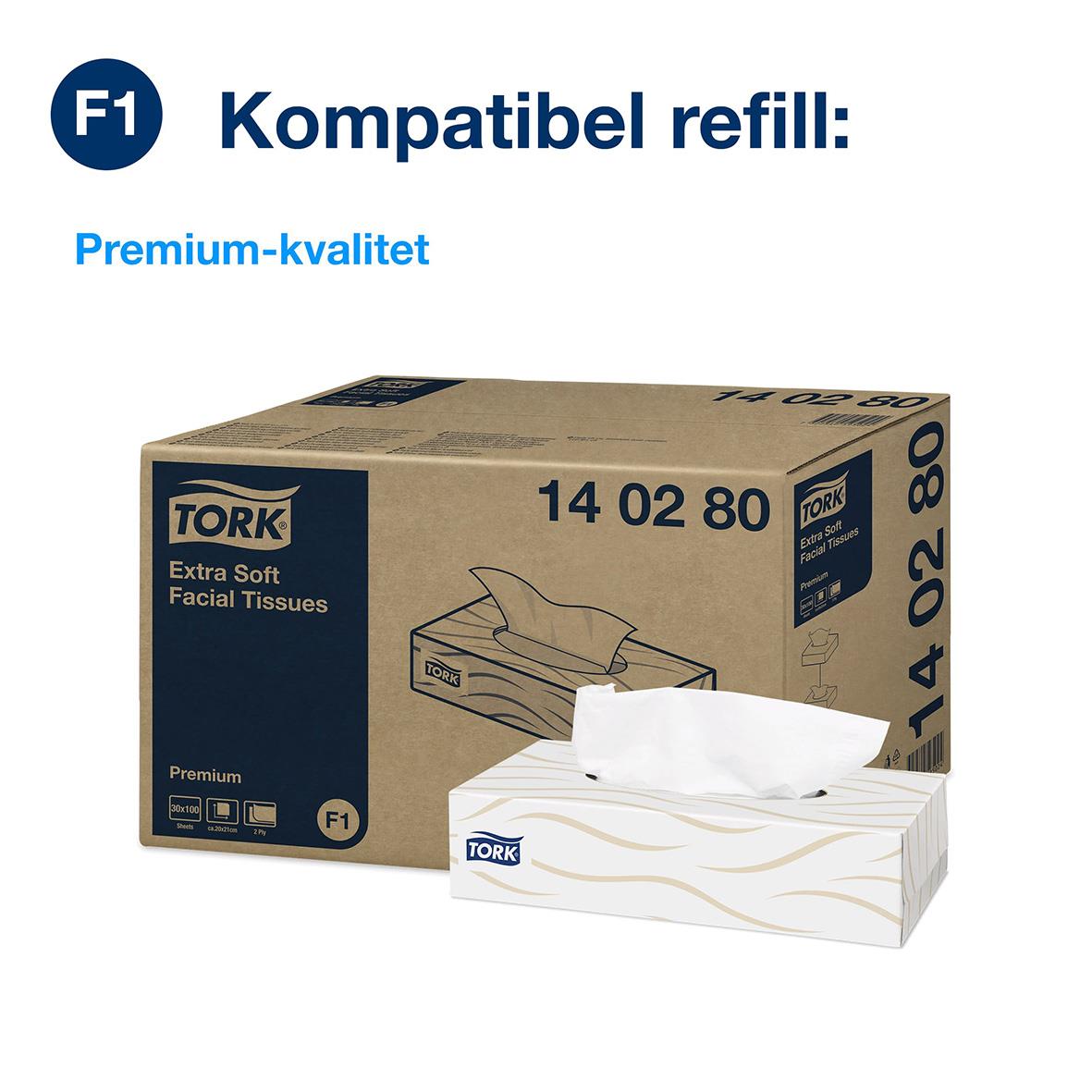 Vit dispenser för ansiktsservetter Tork F1 med refill, premiumkvalitet