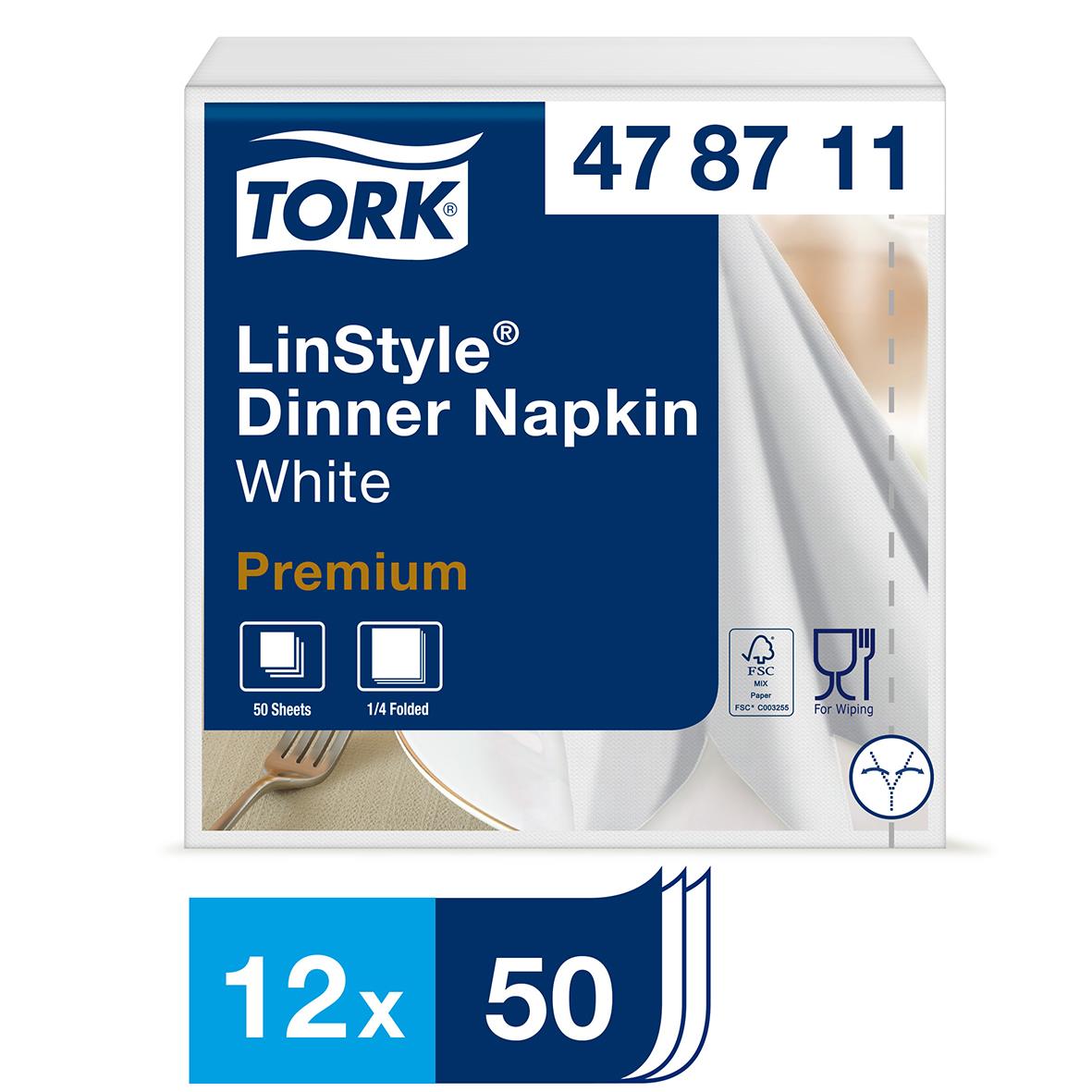 Vit servett Tork LinStyle Dinner Napkin 39x39cm, 50 ark per förpackning, premiumkvalitet