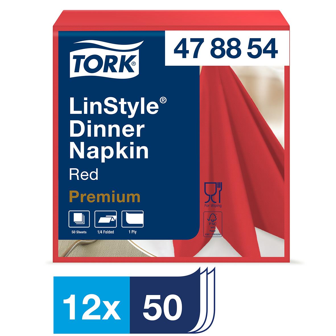 Röd servett Tork LinStyle Dinner Napkin 39x39cm, 12-pack, premium kvalitet