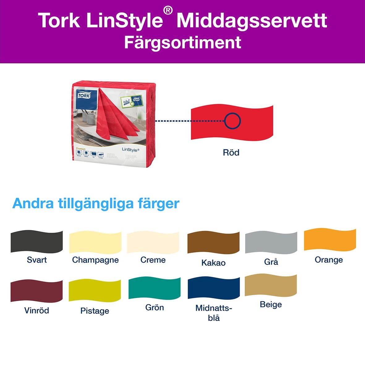 Röd servett Tork LinStyle Middagsservett 39x39cm med färgprov och tillgängliga färger
