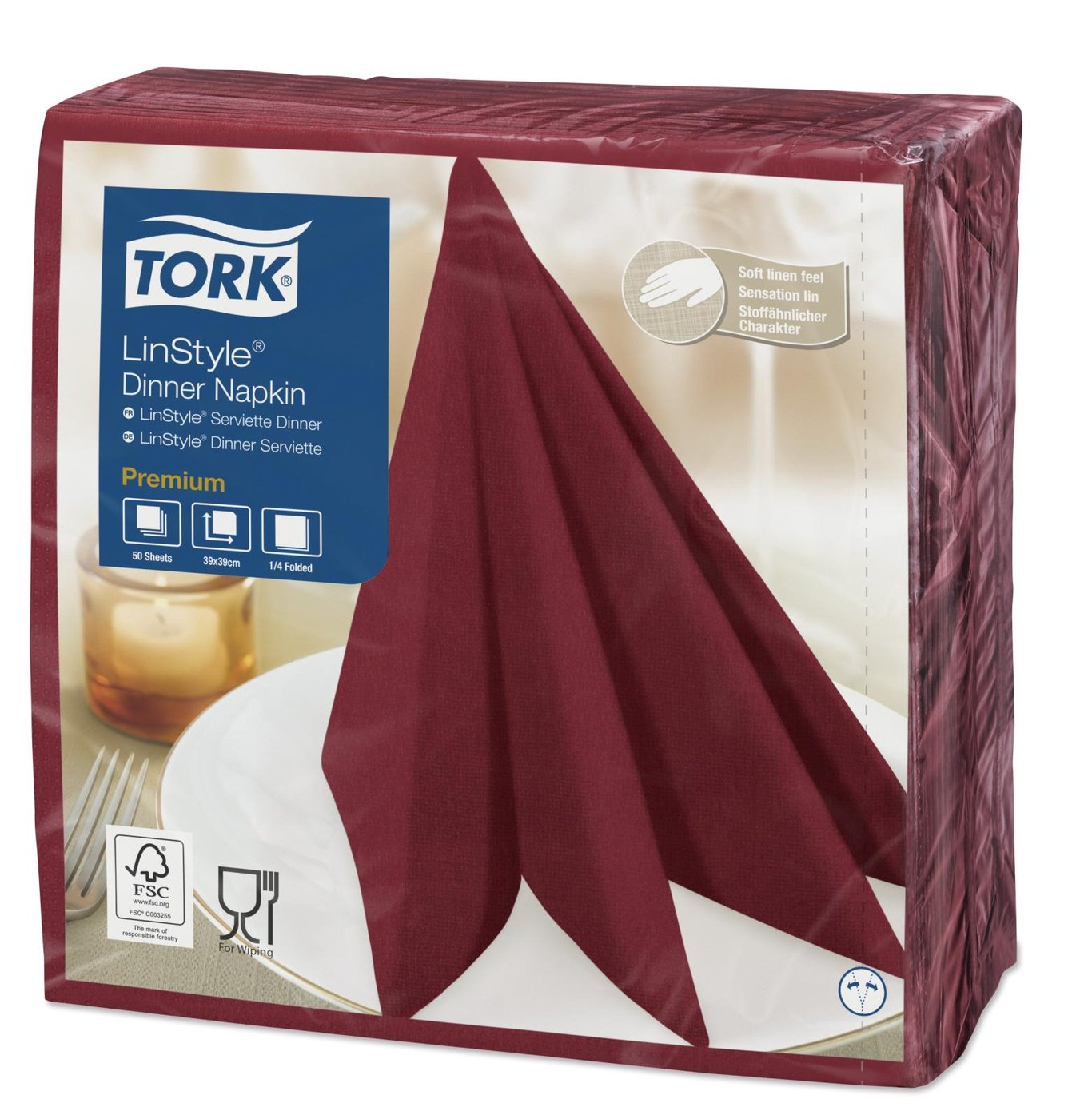 Vinröd servett i paket av LinStyle Tork, 39x39 cm