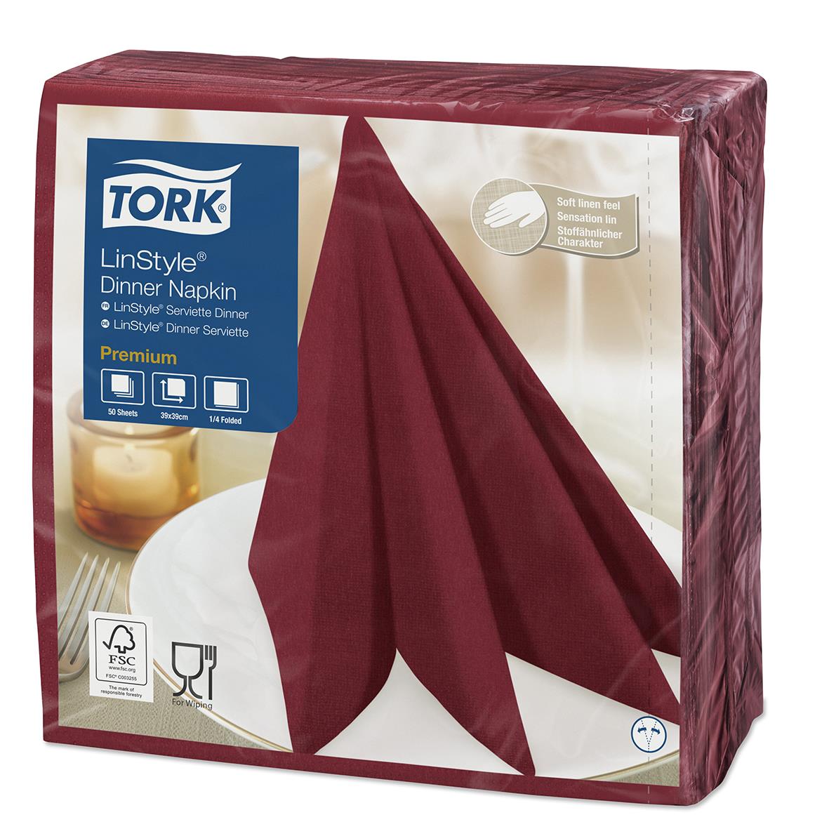 Vinröd servett i paket av LinStyle Tork, 39x39 cm