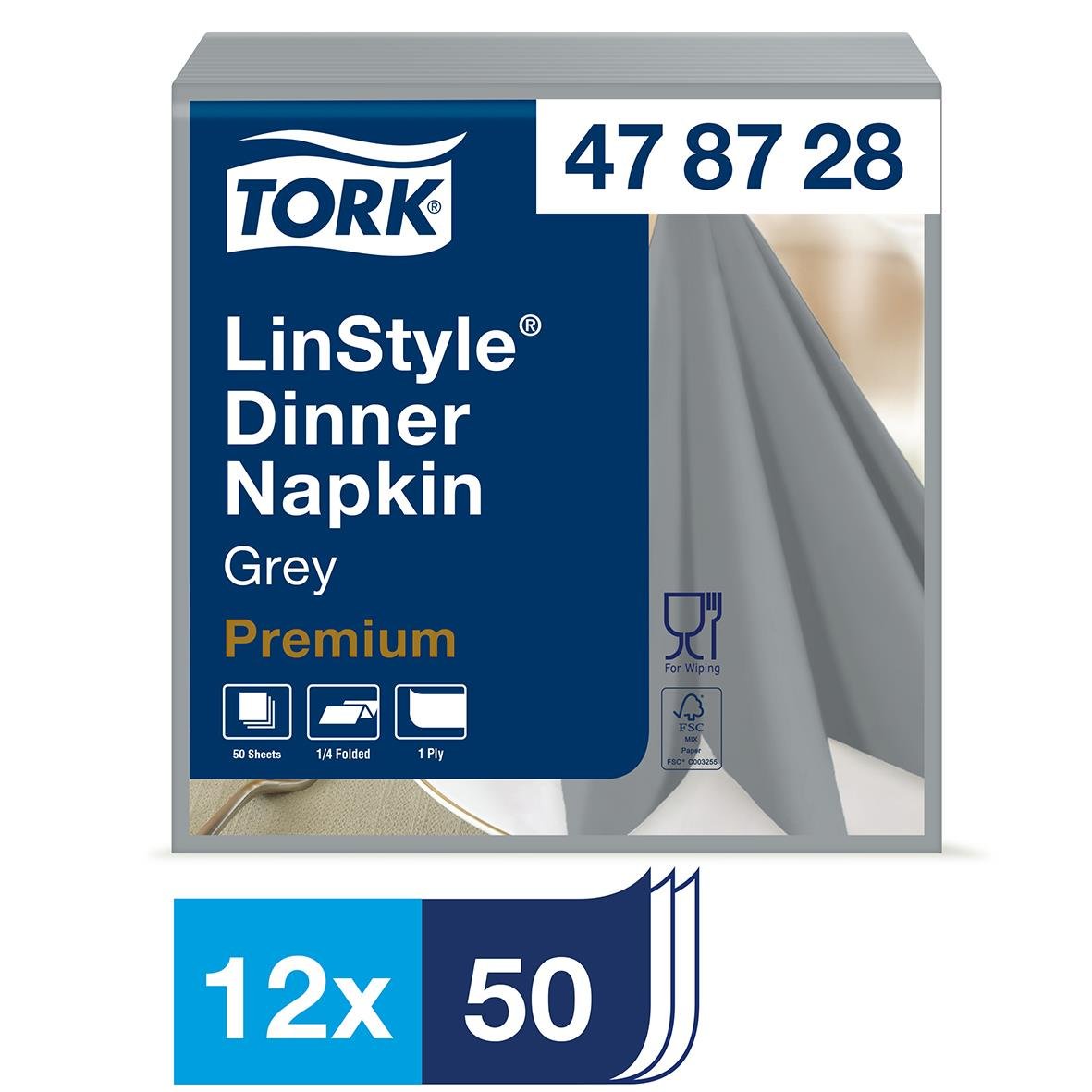 Servett Tork LinStyle Dinner Napkin i grå, 39x39cm, 12-pack, premium kvalitet