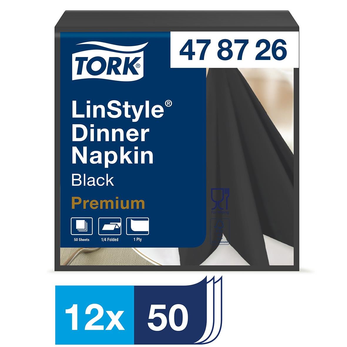 Svart servett Tork LinStyle Dinner Napkin 39x39cm, 12-pack, premium kvalitet