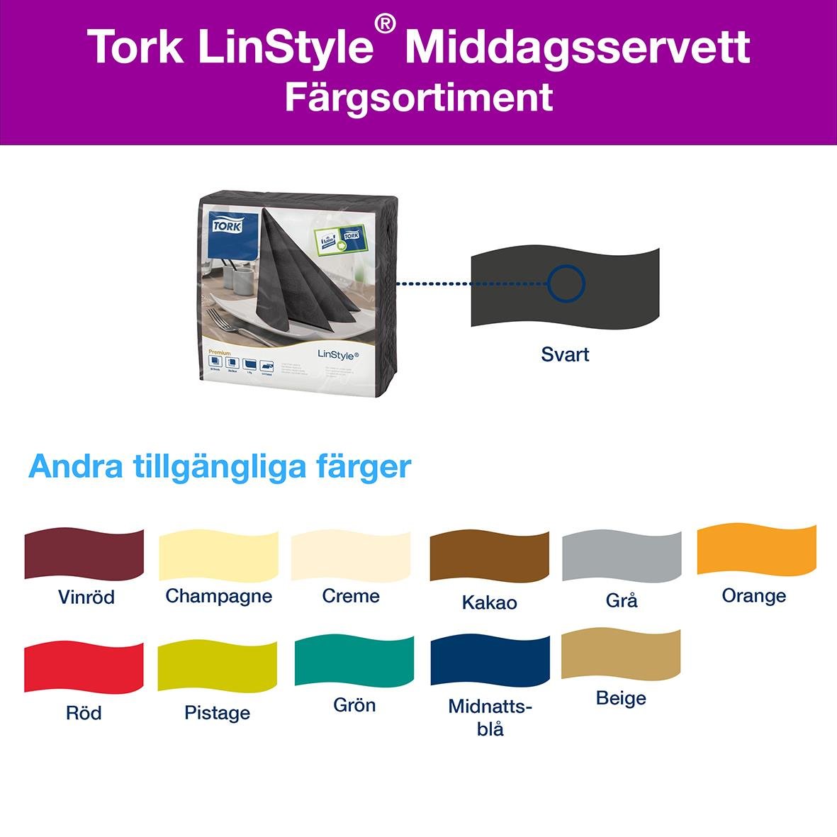 Svart servett Tork LinStyle 39x39cm med färgprover för olika nyanser