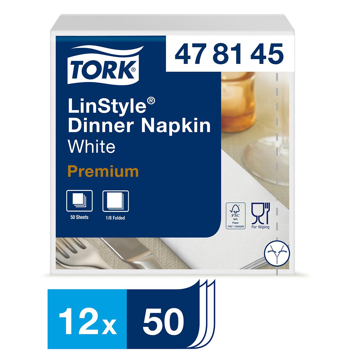 Servett Tork LinStyle 1/8 Vikt Vit 39x39cm förpackning med 50 ark