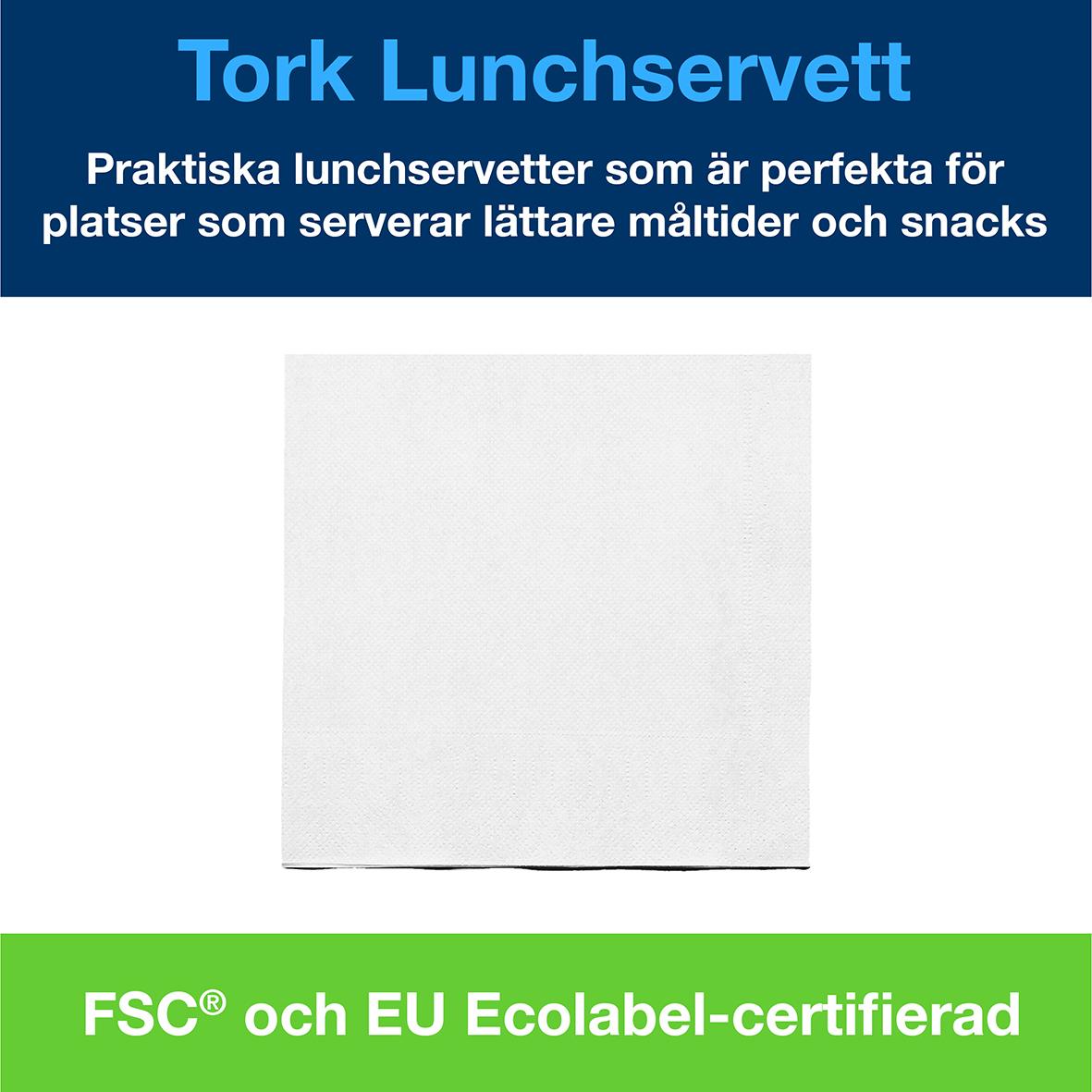 Tvålag vit servett 33x33cm för lunch och snacks, FSC och EU Ecolabel-certifierad