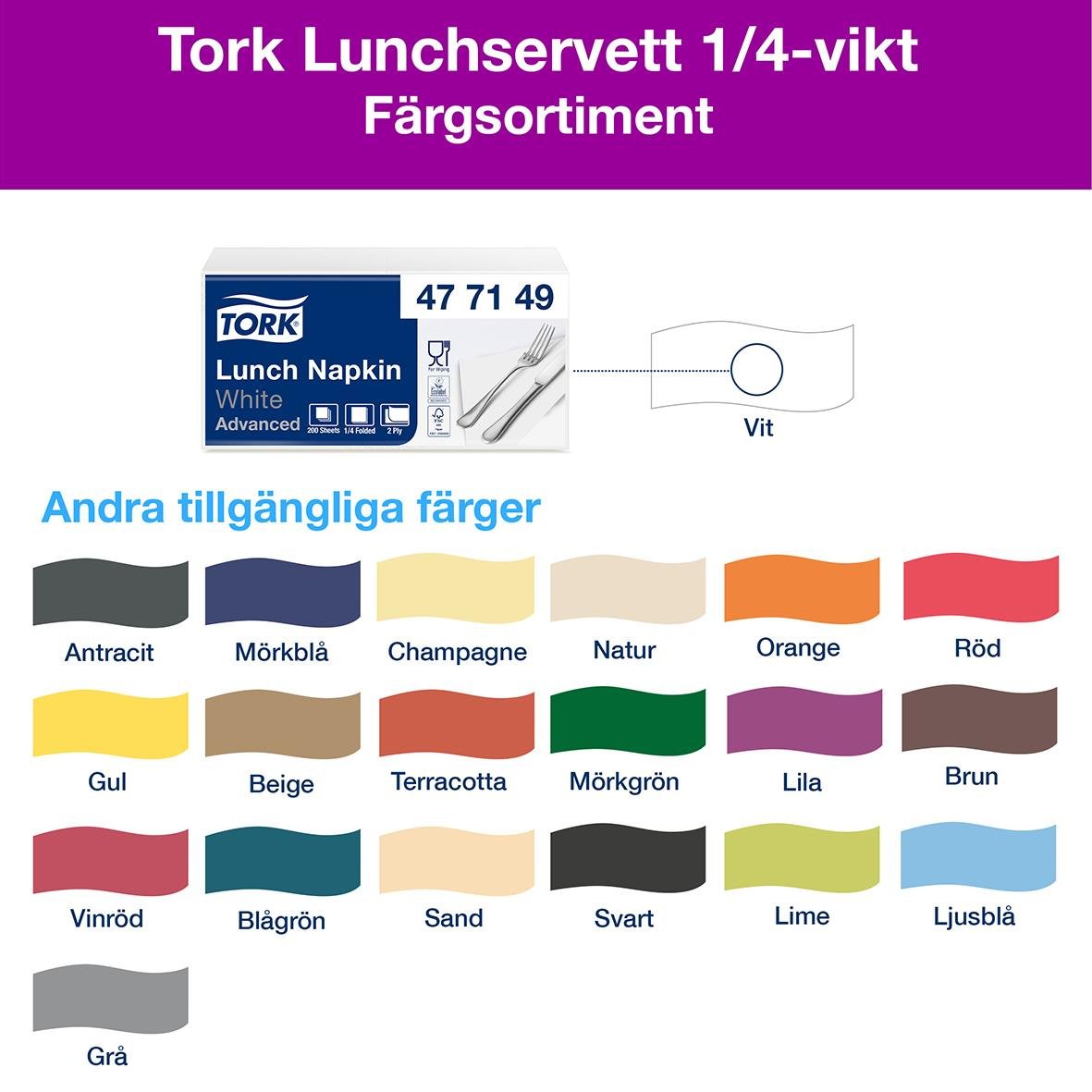 Vit servett i 2-lags, 33x33cm, torkad och tillgänglig i flera färger