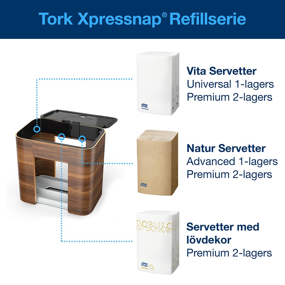 Servettdispenser Tork Xpressnap N4 Bordsmodell i valnöt med tre olika servettalternativ