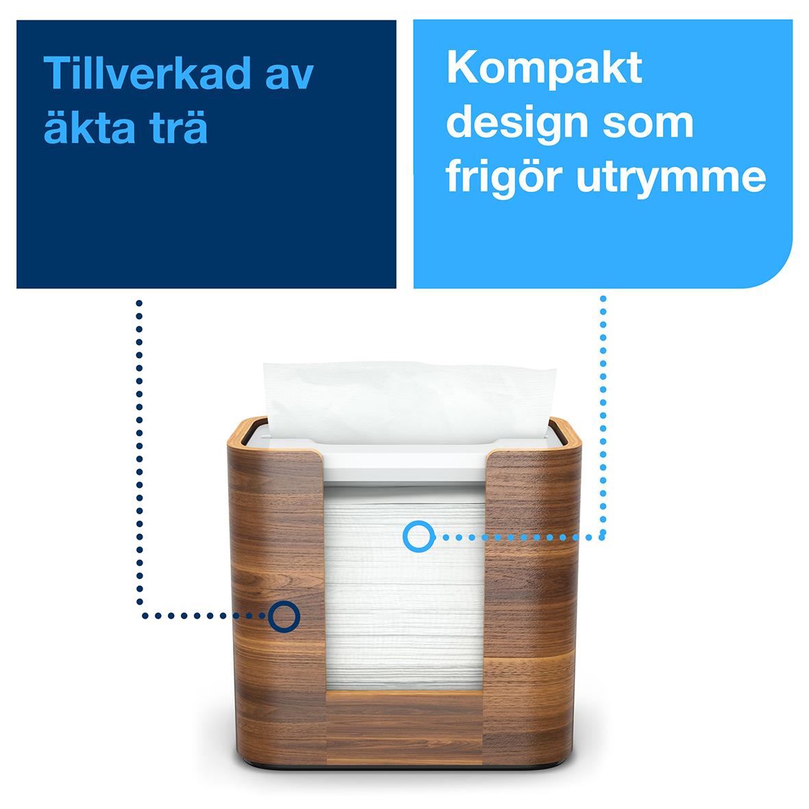 Servettdispenser Tork Xpressnap N4 Bordsmodell i valnöt med trädesign som frigör utrymme