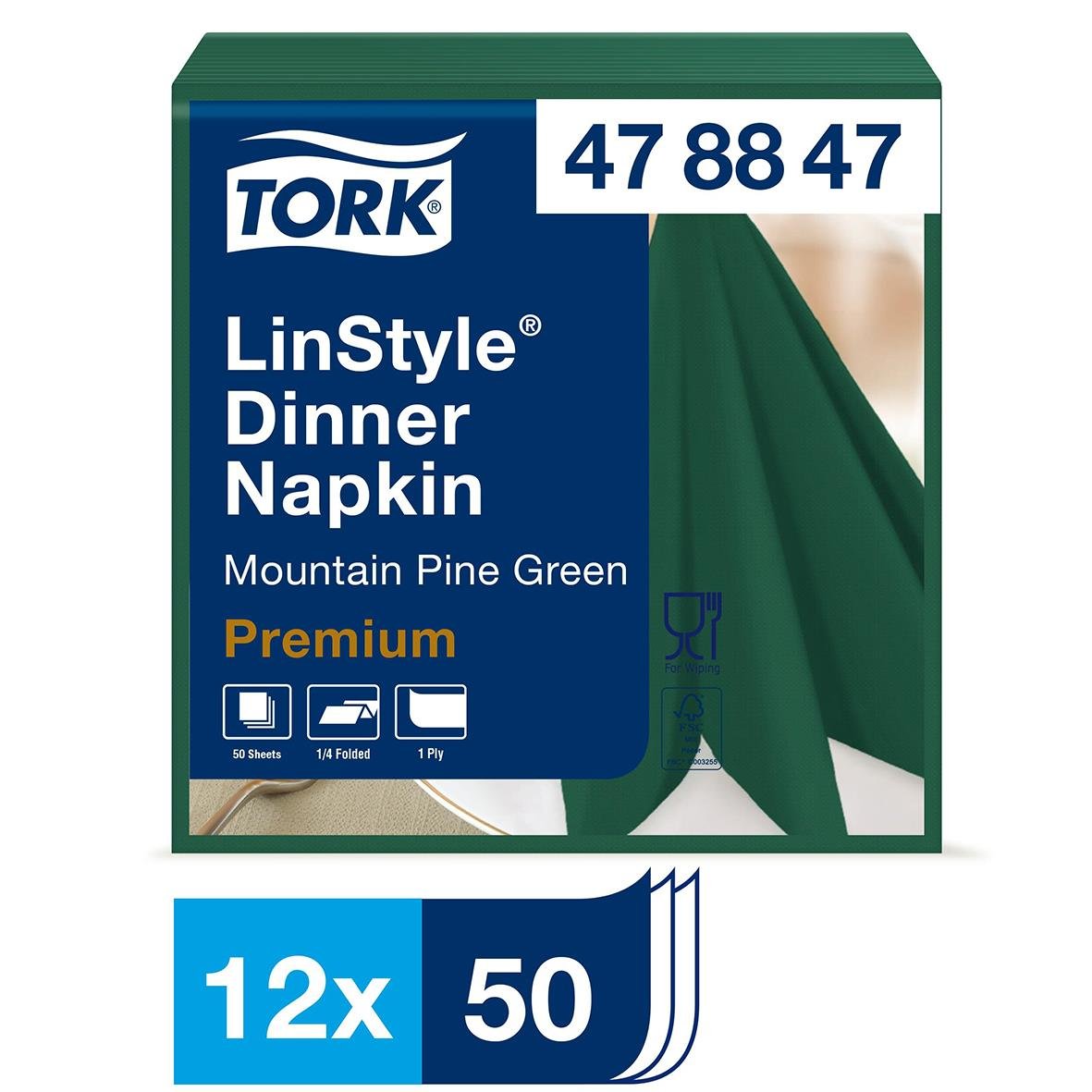 Servett Tork LinStyle Grön 39x39cm för middag, 12-pack, premium kvalitet