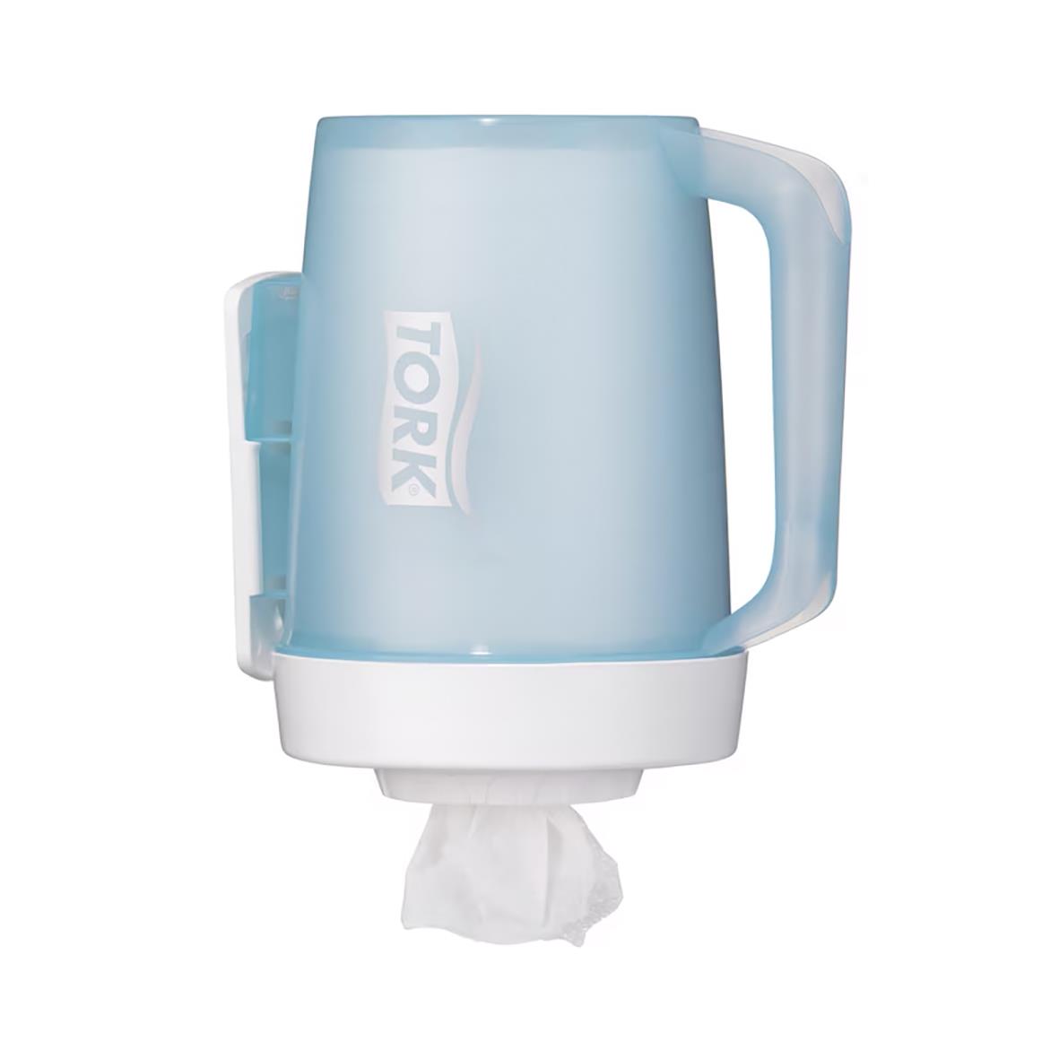 Bärbar dispenser för Torkrulle M1 i turkos med centrummatad rulle