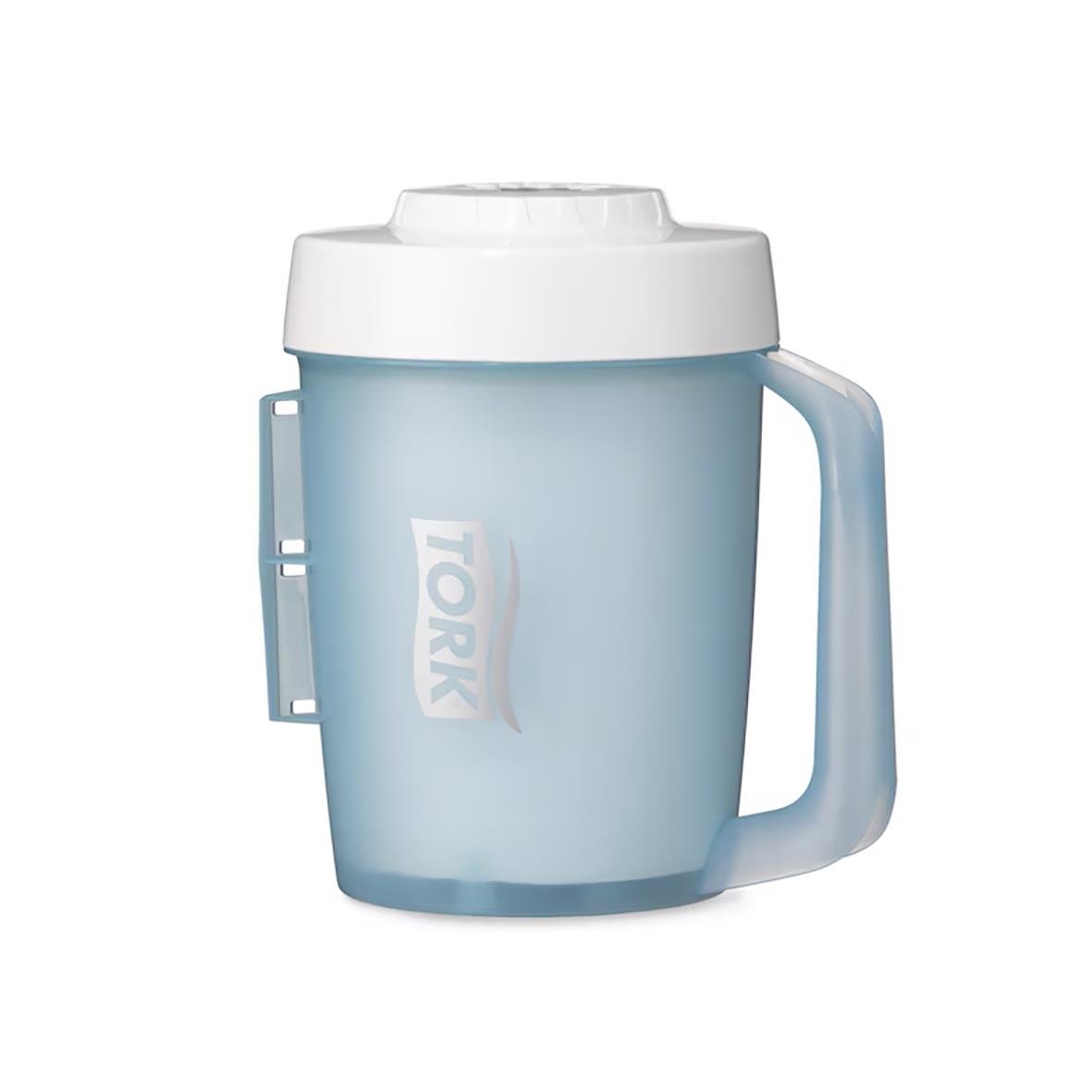 Bärbar dispenser för Torkrulle M1 i turkost med handtag och lock