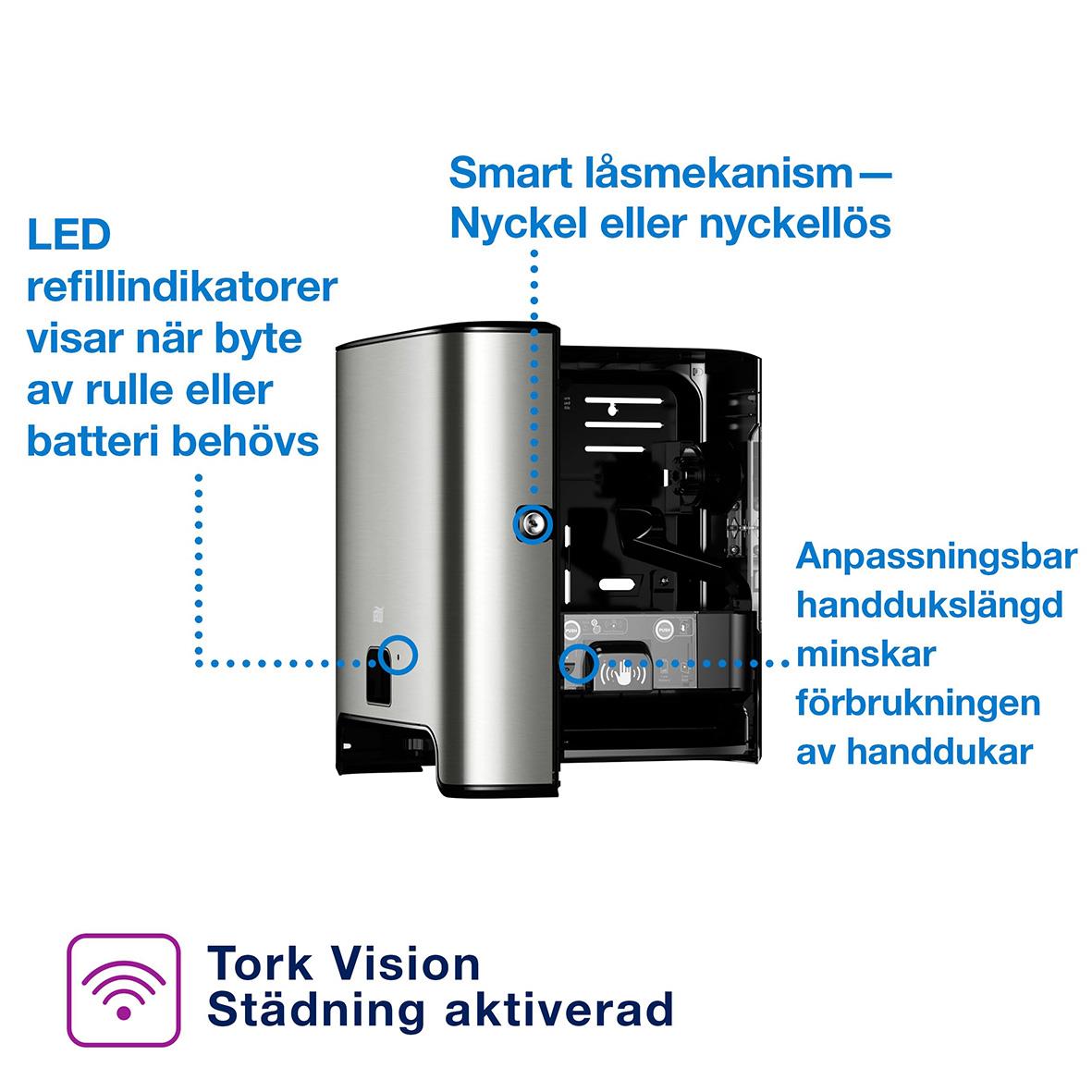 Automatisk pappershanddukdispenser i stål och svart med sensor och smart låsmekanism