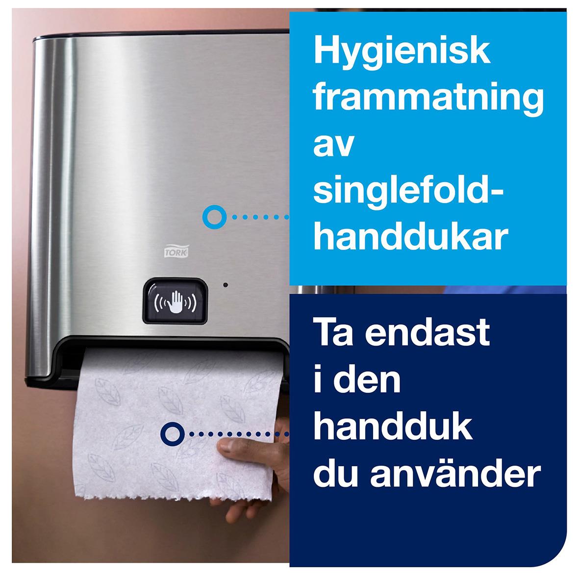 Automatisk pappershandduk dispenser i stål och svart med sensor och hygienisk engångshandduk
