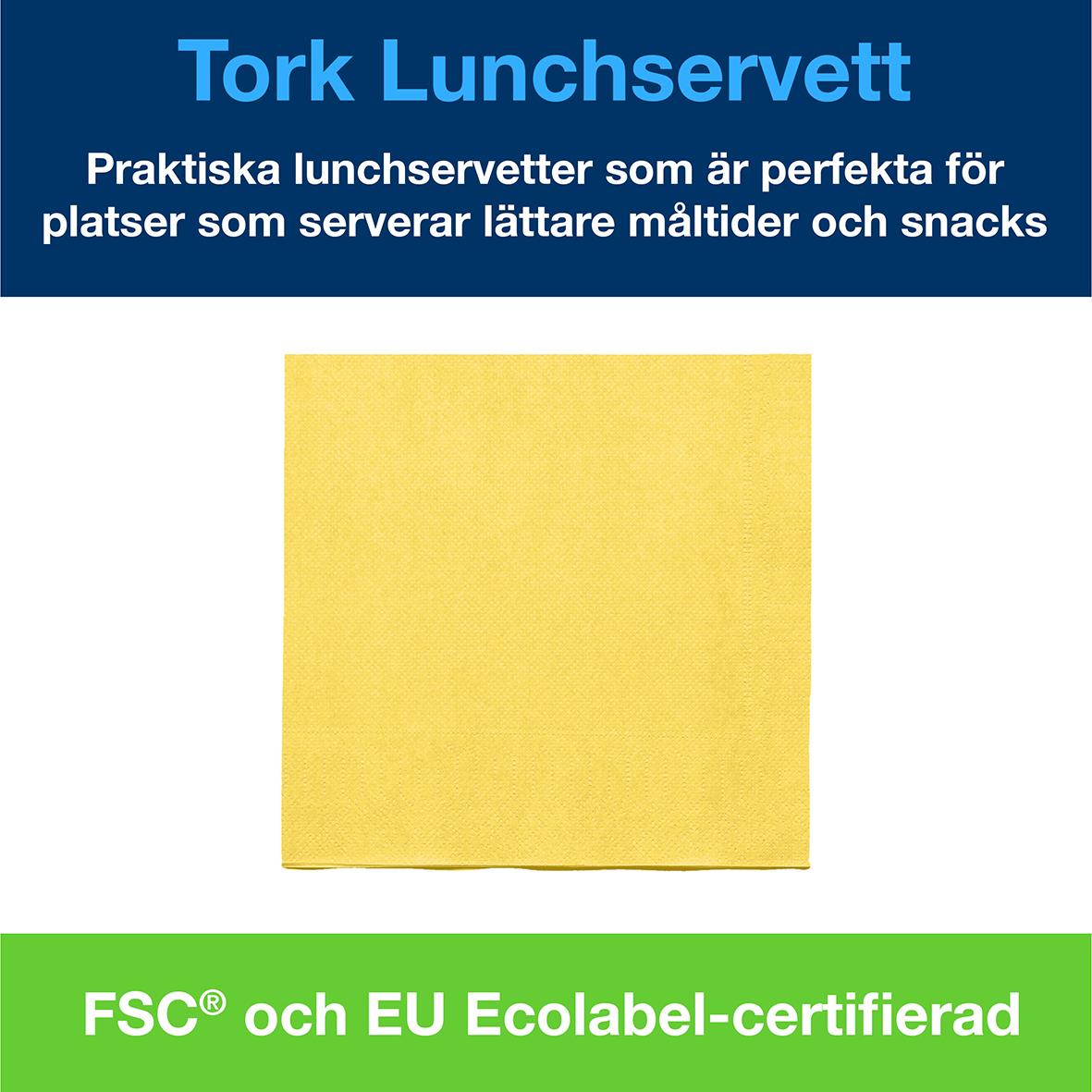 Gul 2-lags servett i 33x33cm för lunch och snacks, FSC och EU Ecolabel-certifierad