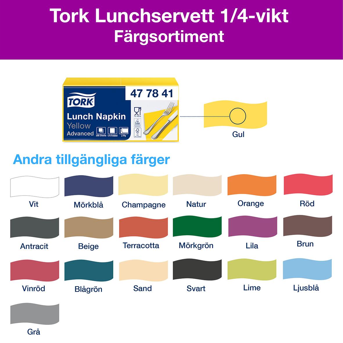 Gul servett Tork Tork Lunchservett 1/4-vikt 33x33cm i färg
