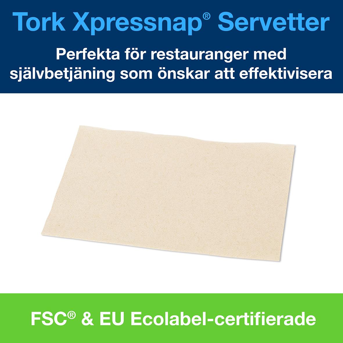Tork Xpressnap servetter 2-lag natur, 16,5x21,3cm, FSC och EU Ecolabel certifierade, för restauranger