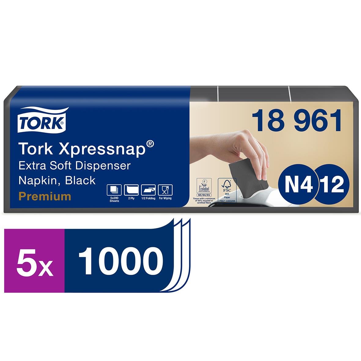 Dispenserservett Tork N4 2-lag Svart 16,5x21,3cm