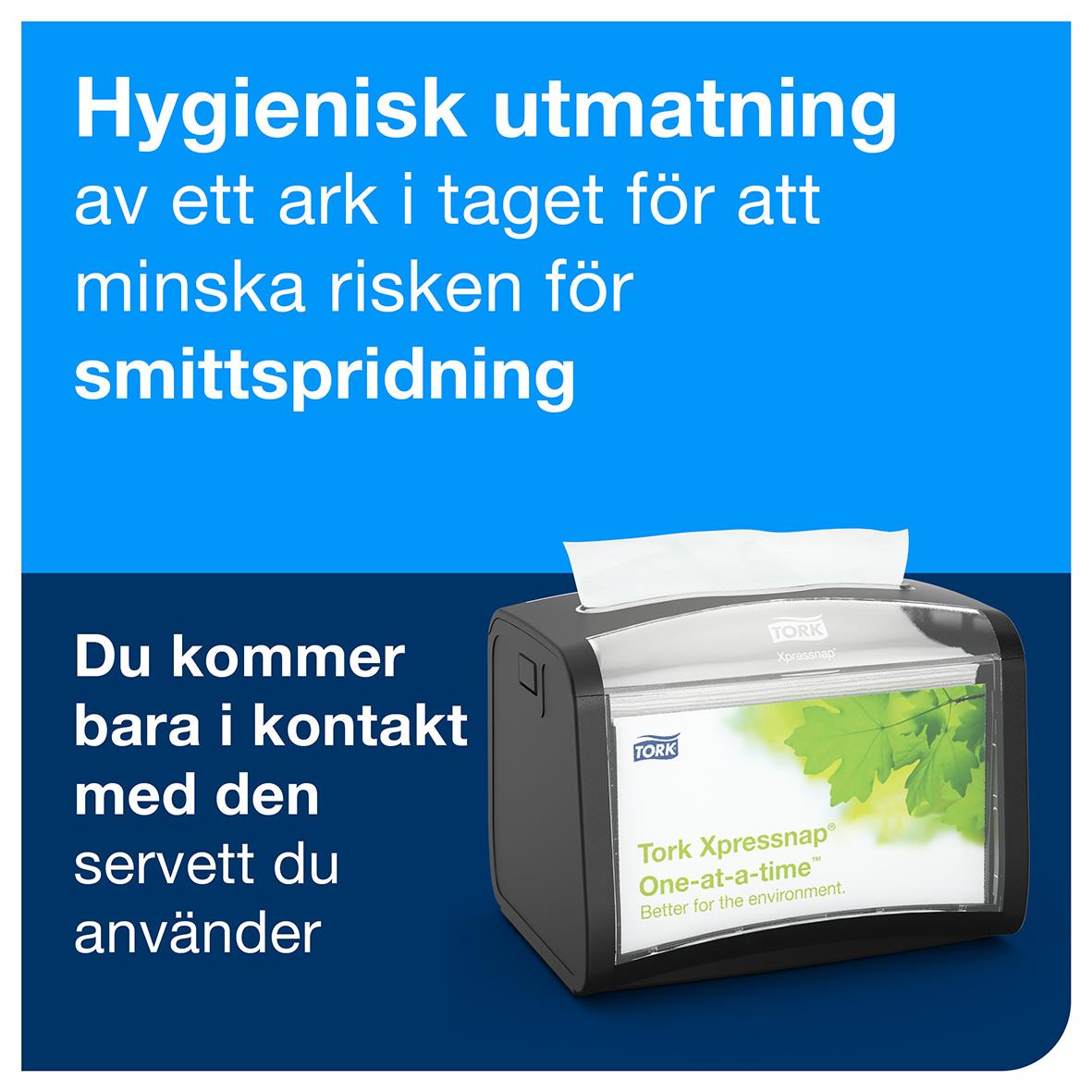 Hygienisk utmaning med servettdispenserservett Tork N4 2-lag svart 16,5x21,3cm för att minska smittspridning