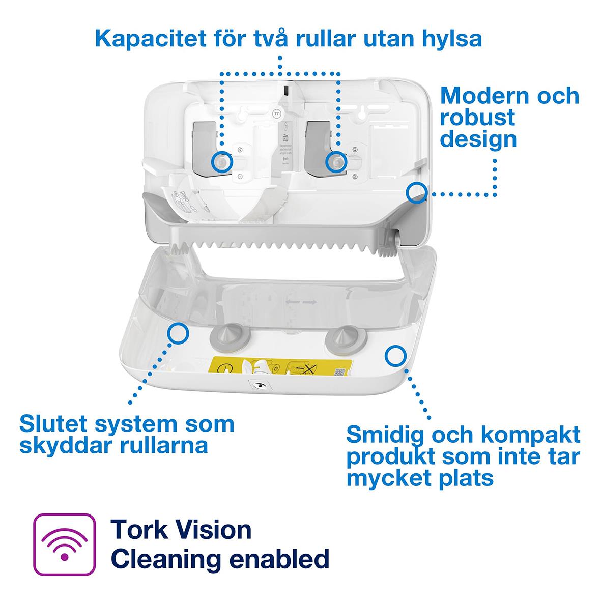 Dispenser Toalettp Tork T7 Coreless Mid-Size Twin vit 50250409_2