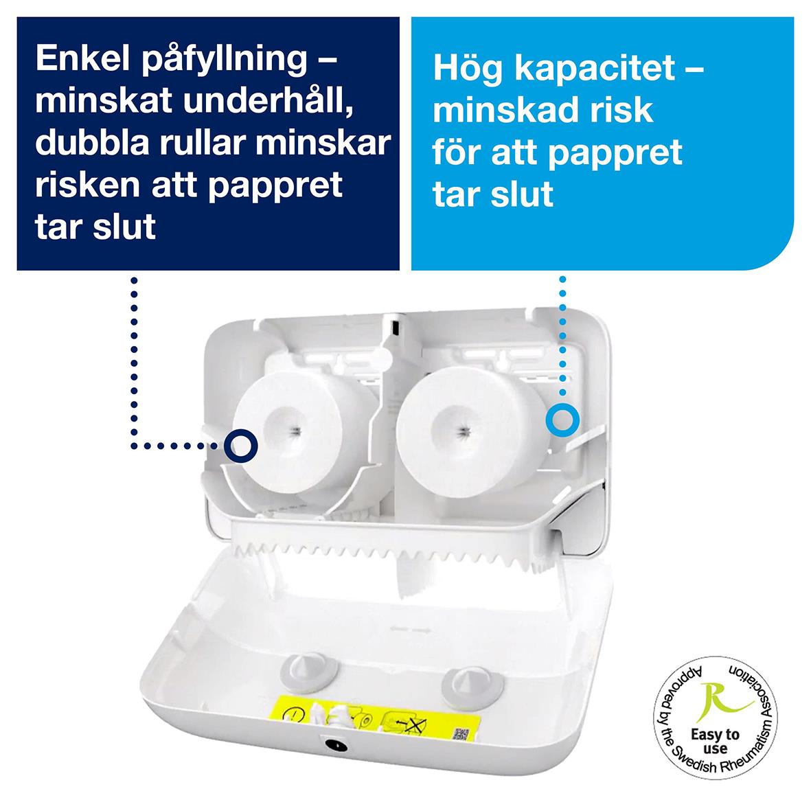 " för toalettpapper Tork T7 Coreless med 2 vita rullar, enkel påfyllning och hög kapacitet"
