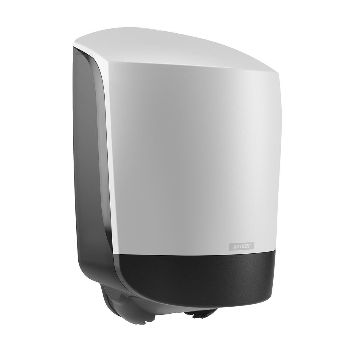 Vit dispenser för Katrin Centrummatad Torkrulle