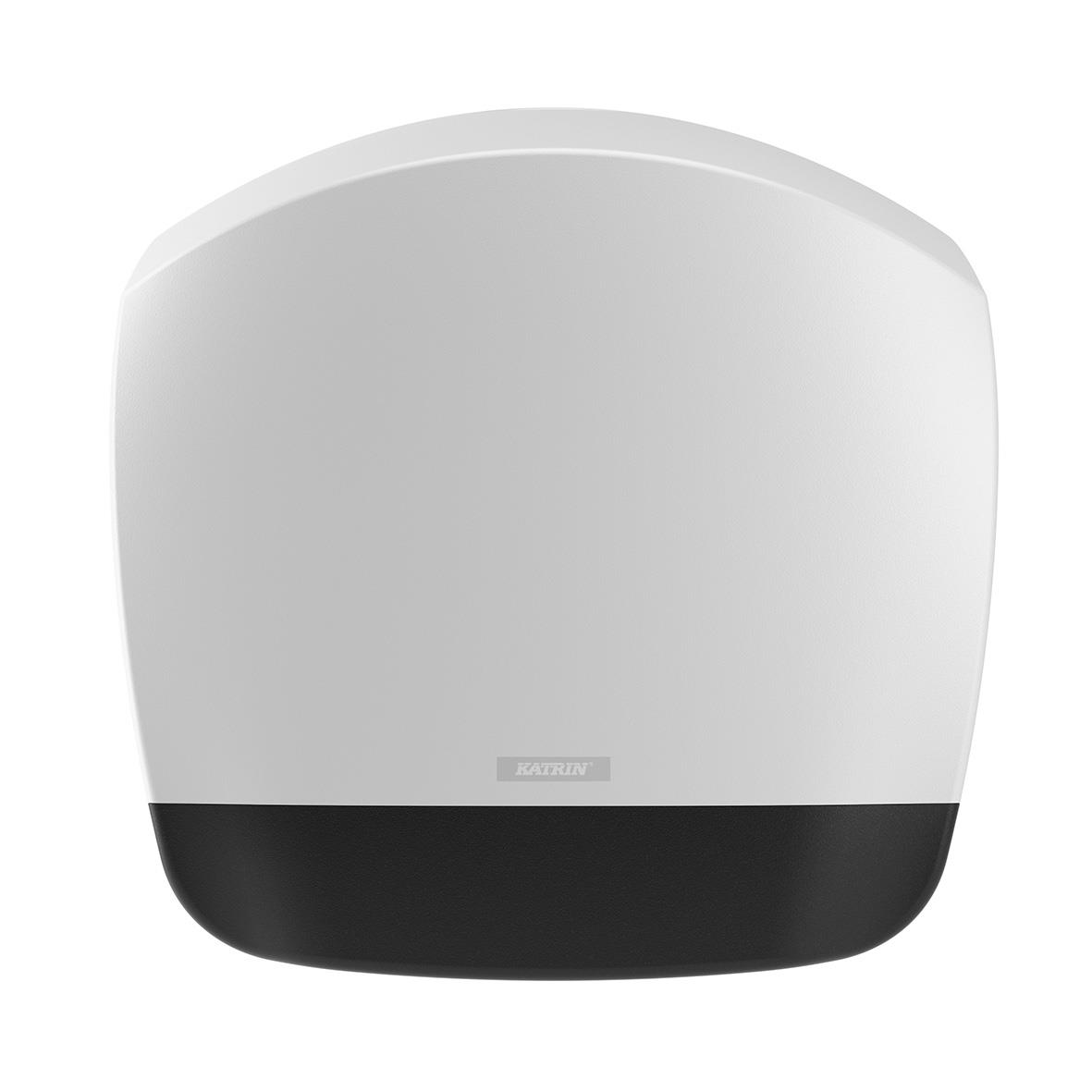 Vit Katrin Gigant S toalettpappersdispenser med svart botten