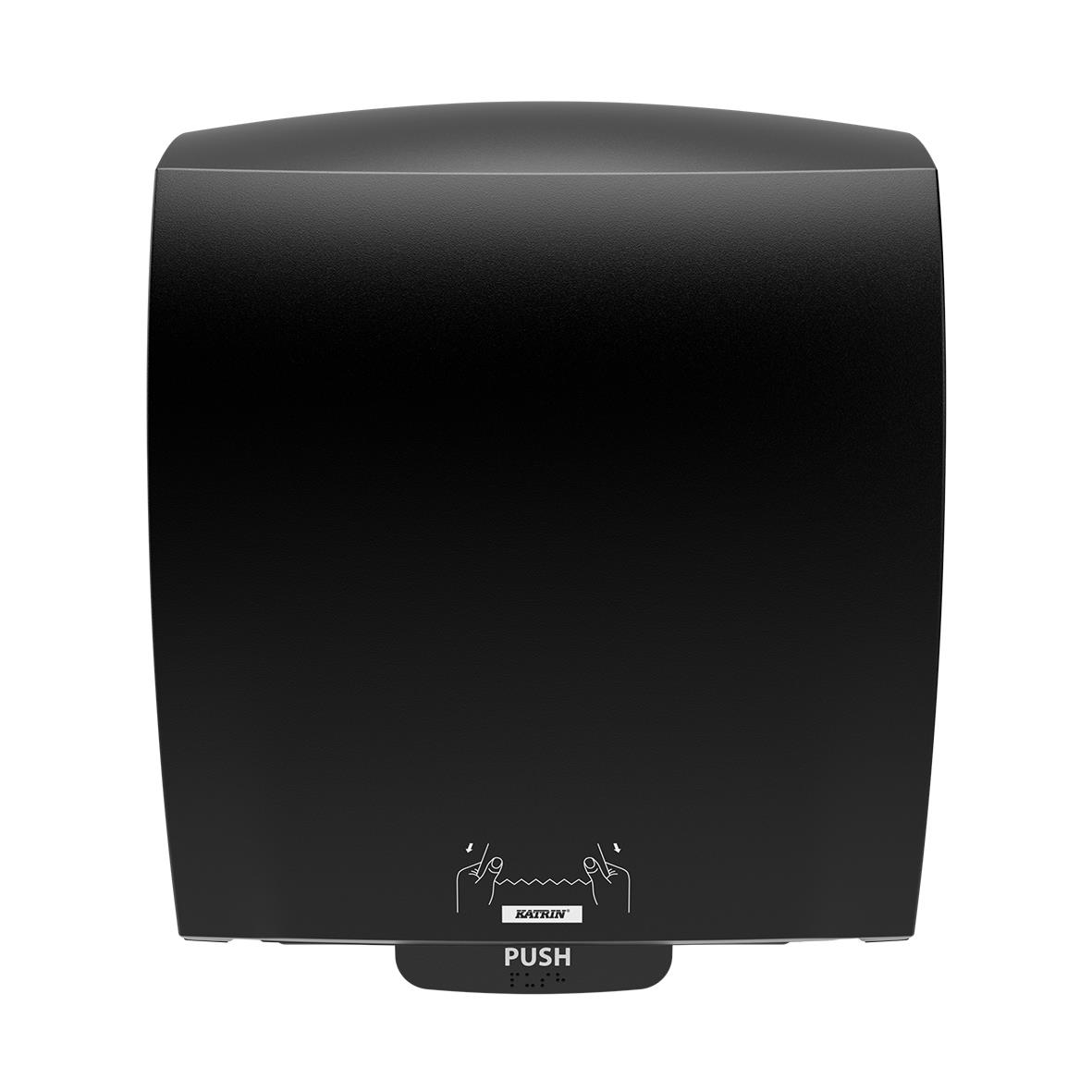 Svart pappershanddukdispenser Katrin System M2 i plast med push-funktion