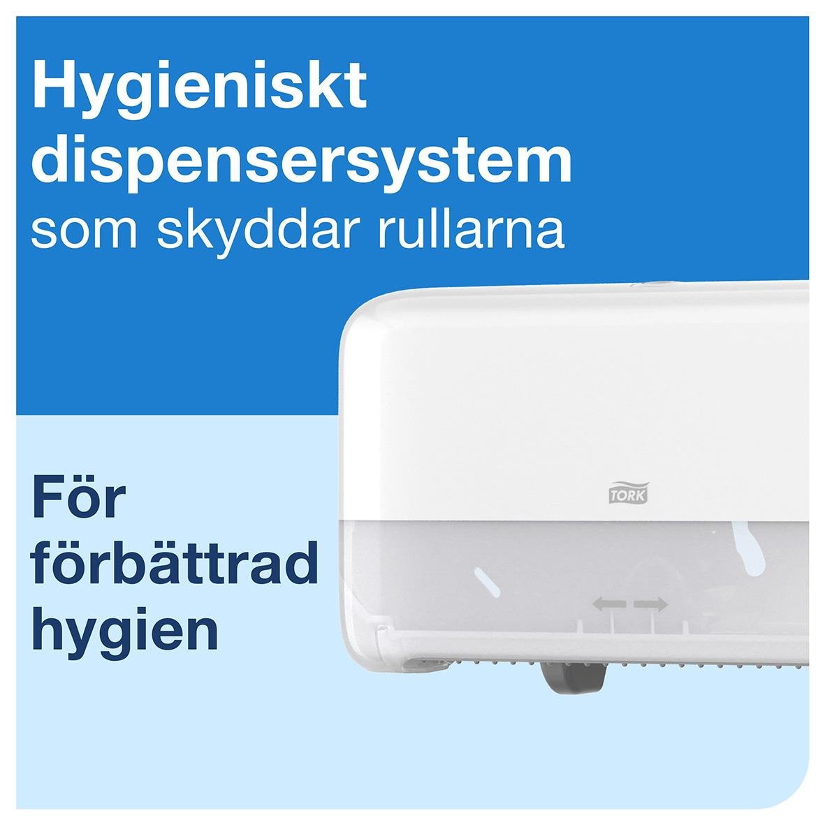 Hygieniskt toalettdispenser för Tork T7 Coreless 2 vita rullar som skyddar och förbättrar hygienen