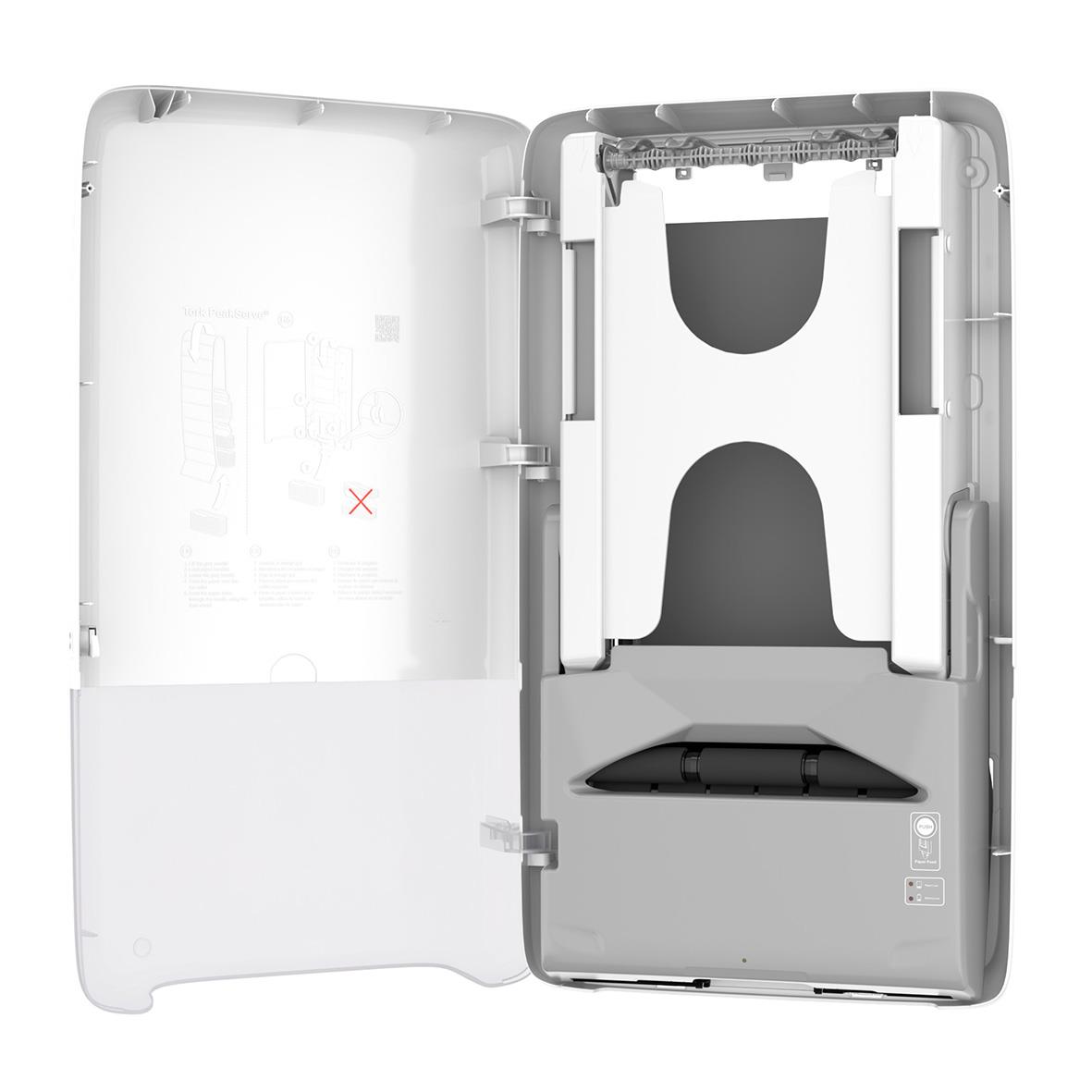 Automatisk pappershanddukstork PeakServe Tork H5 i vitt med öppet lock