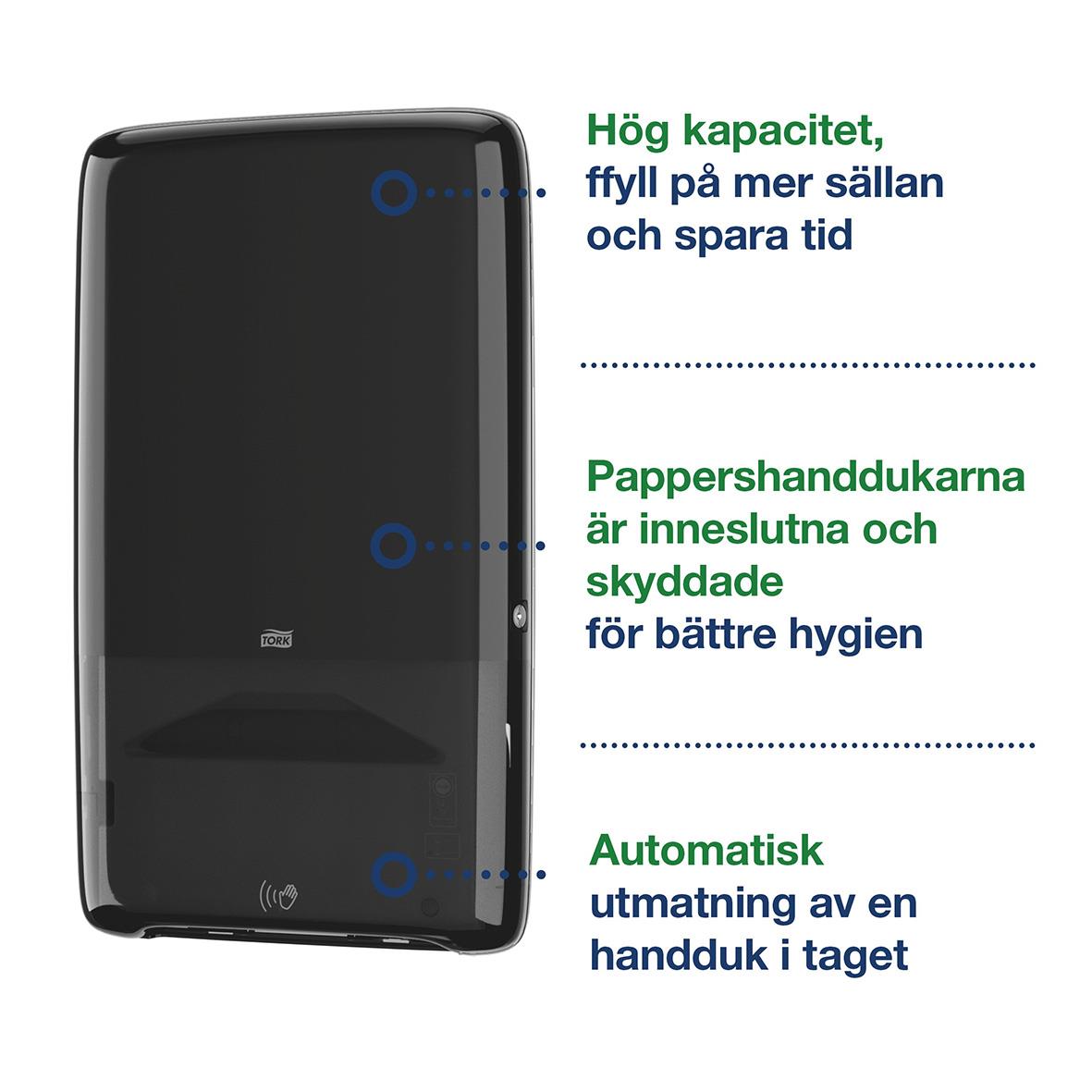 Automatisk pappershanddukstork i vitt med hög kapacitet, skyddade pappershanddukar och automatisk utdelning