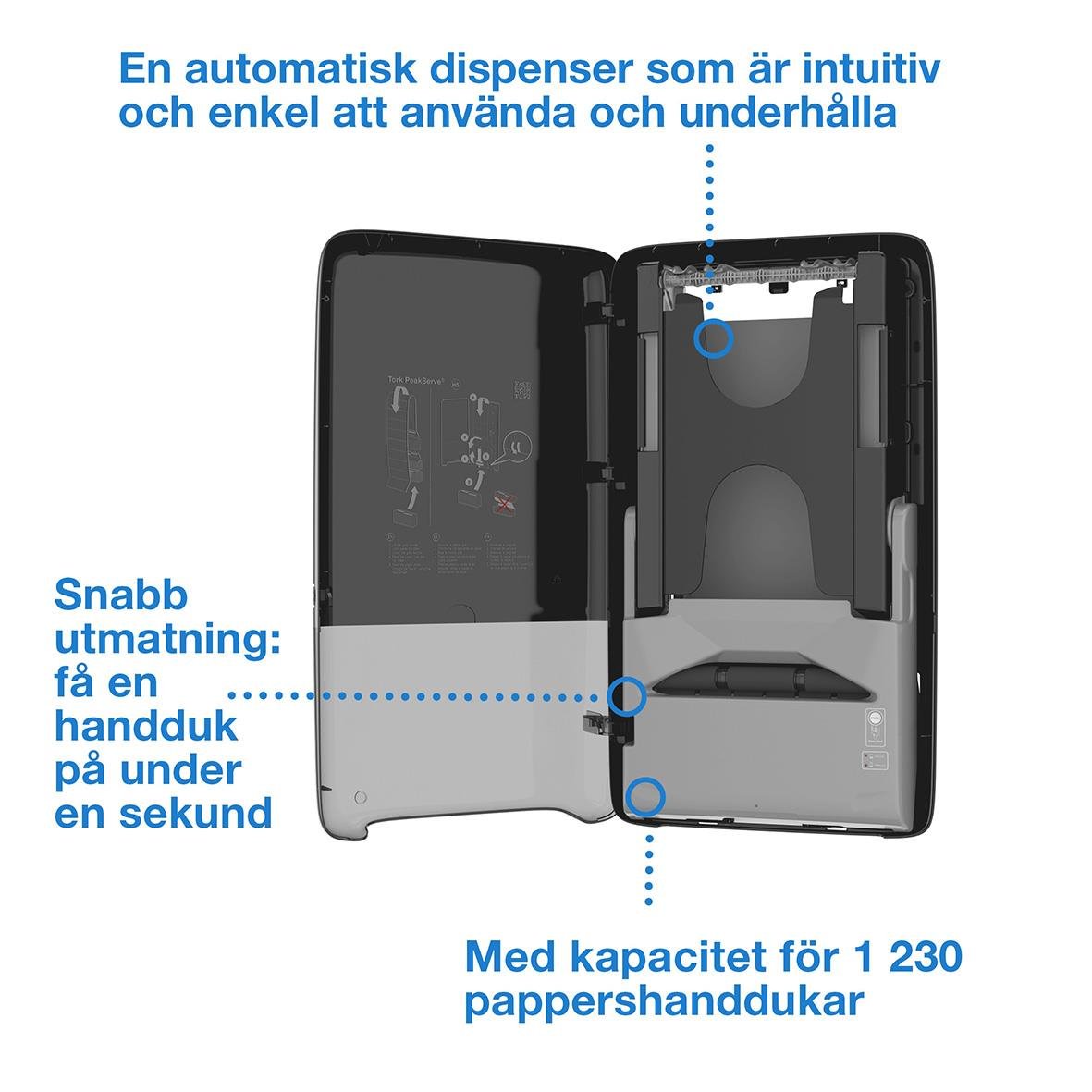 Automatisk pappershanddukdispenser med kapacitet för 1230 handdukar, enkel att använda och underhålla, snabb utmatning