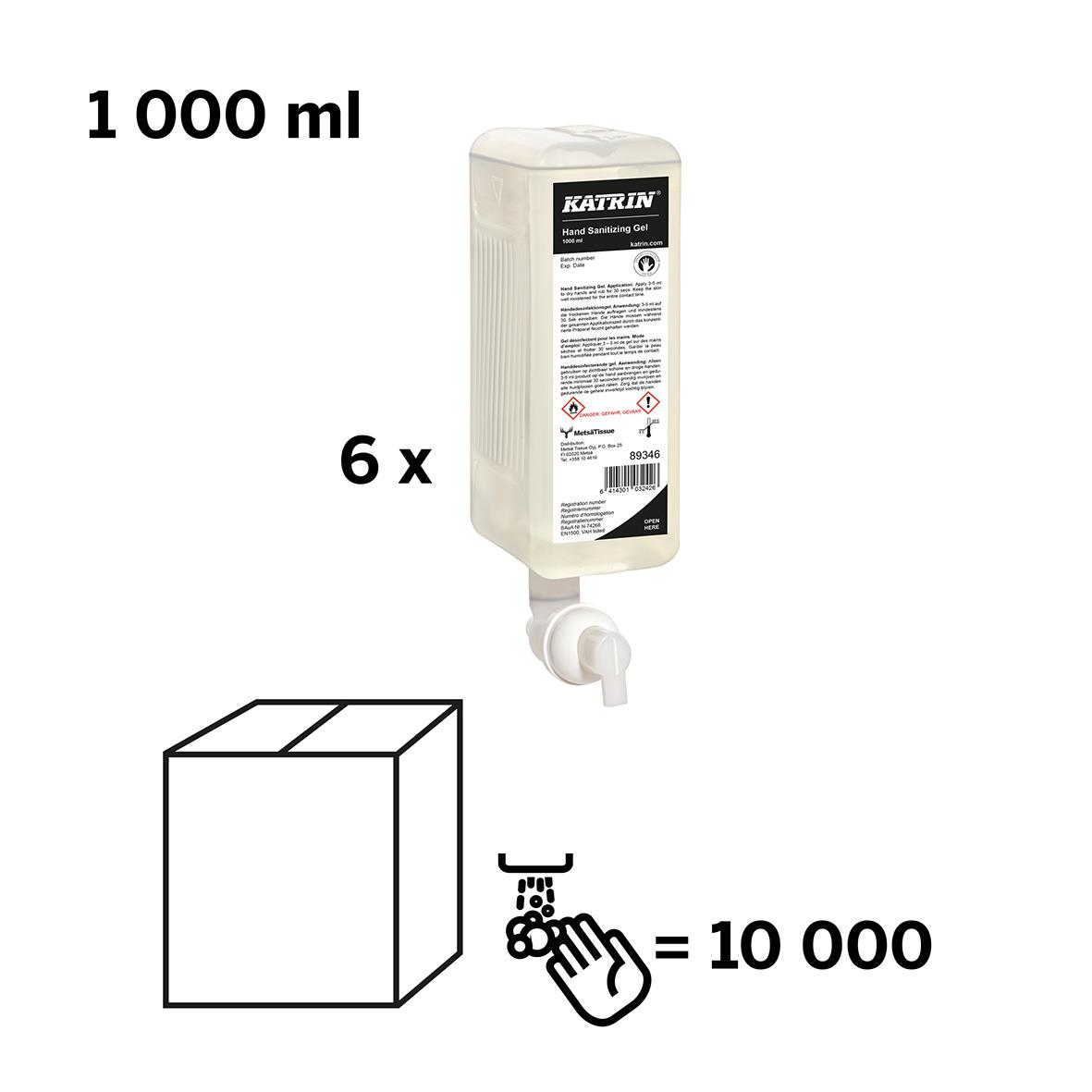 Handdesinfektion Katrin Alcogel 80 1L, 6 flaskor, räcker till 10 000 handdesinfektioner