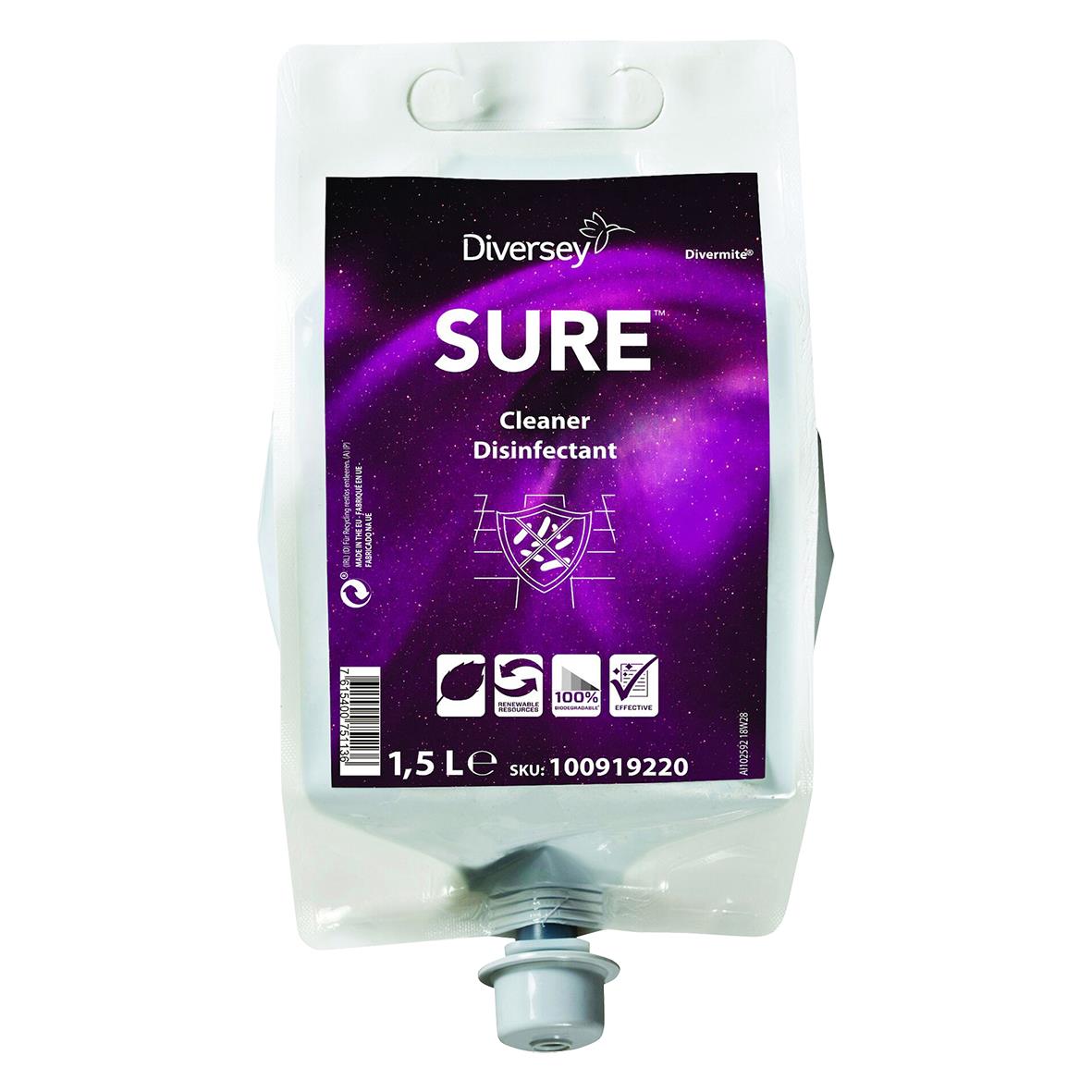Diversey Sure Cleaner Desinfektionsrefill 1,5L i påse