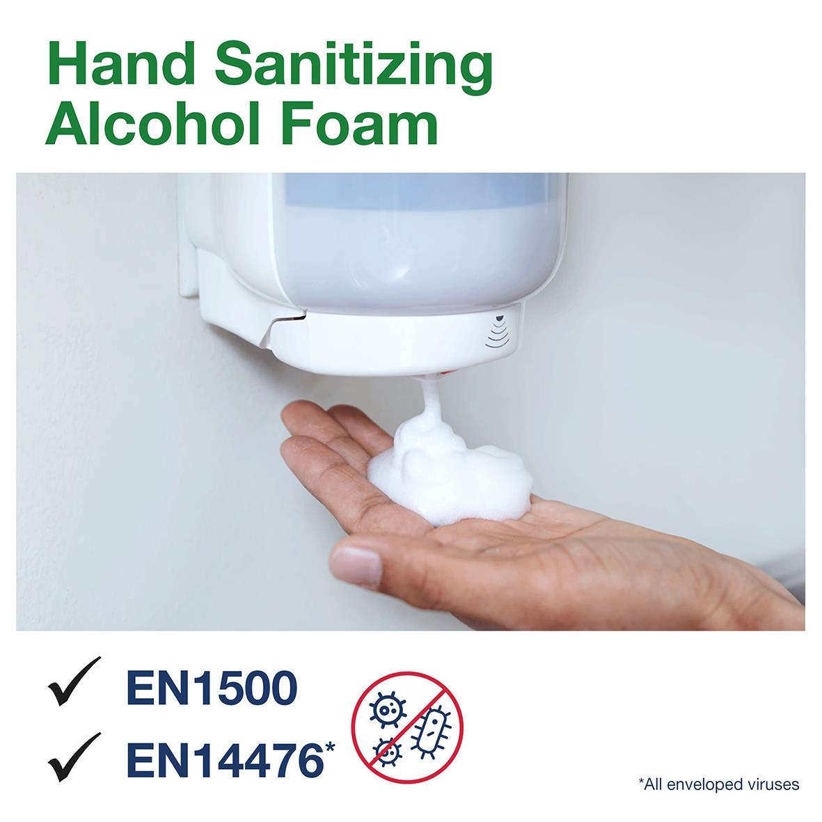 Handdesinfektion Tork S4 alkoholskum 75 950ml pumpas ut på hand