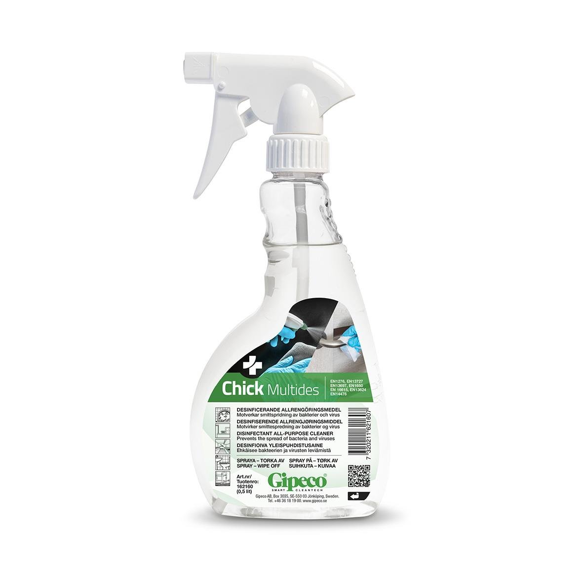 Sprayflaska med Gipeco Chick Multides 500ml desinfektionsmedel för ytor