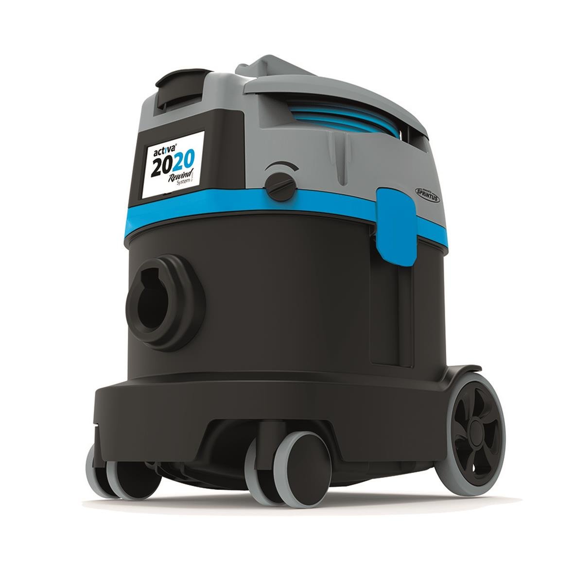 Dammsugare Activa 2020 Rewind System i svart och blått med hjul