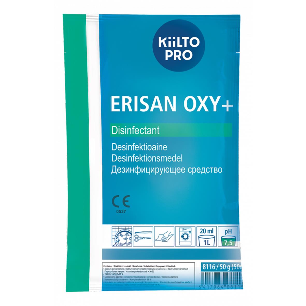 Ytdesinfektion Kiilto Pro Erisan Oxy+ 50g för desinfektion, pH 7,5, 20 ml