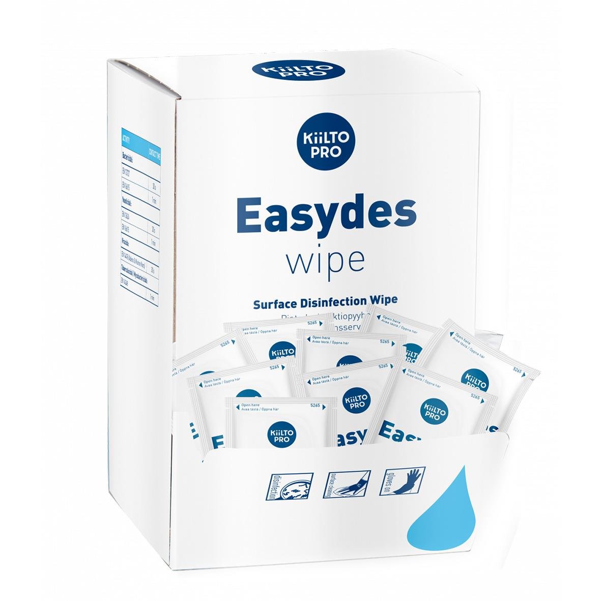 Kiilto Pro Easydes ytdesinfektionsservetter i enkelpack i vit förpackning