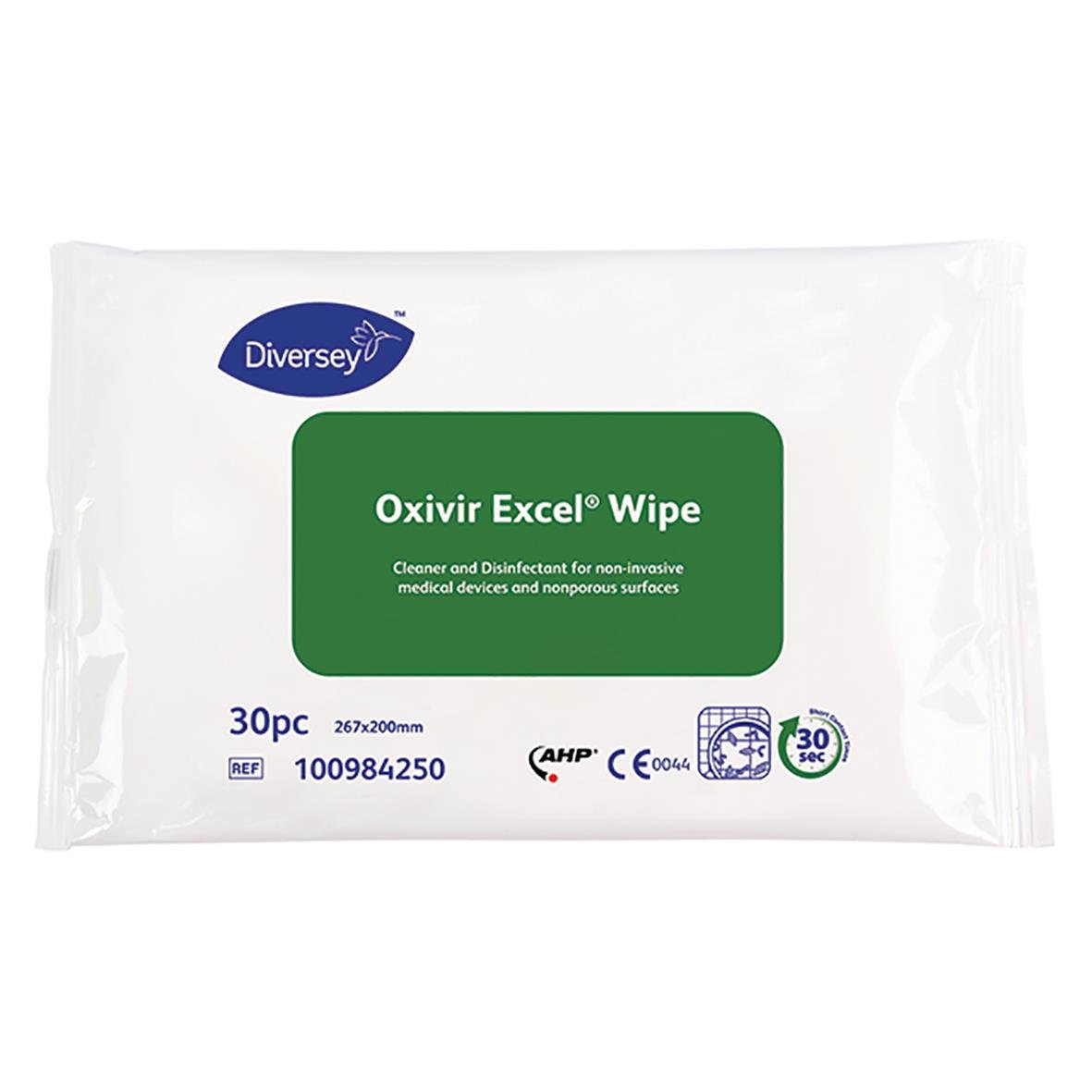 Diversey Oxivir Excel Servetter för desinfektion, 30-pack, antiseptiska våtservetter för medicinska ytor