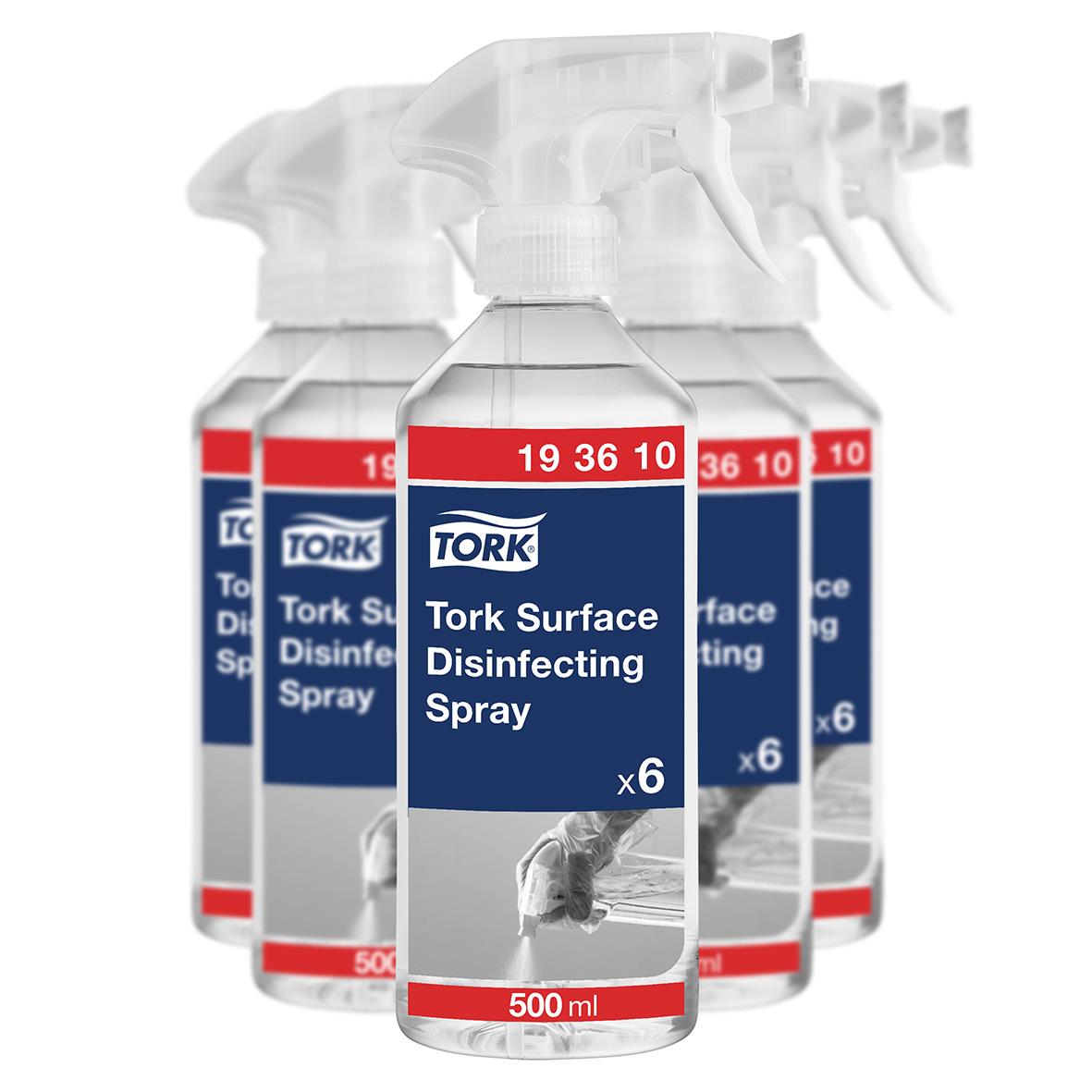 Fyra sprayflaskor av Tork Ytdesinfektion Spray 500ml