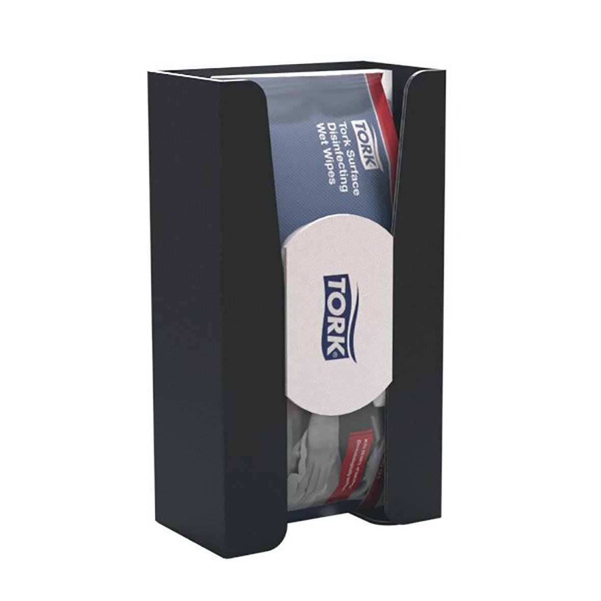 Svart dispenser för våtservetter från Tork i förpackning