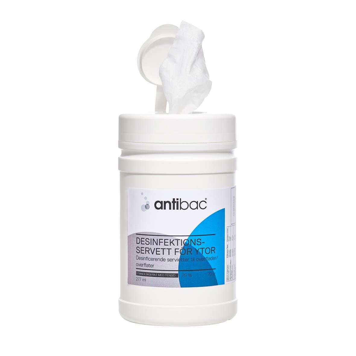 Ytdesinfektion Kiilto Pro Servetter 200x200mm i vit behållare med en utdragen desinfektionsservett