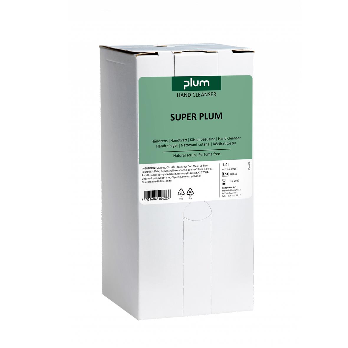 Stor kartong med Plum Super Plum handrengöring 1,4L, flytande handtvål