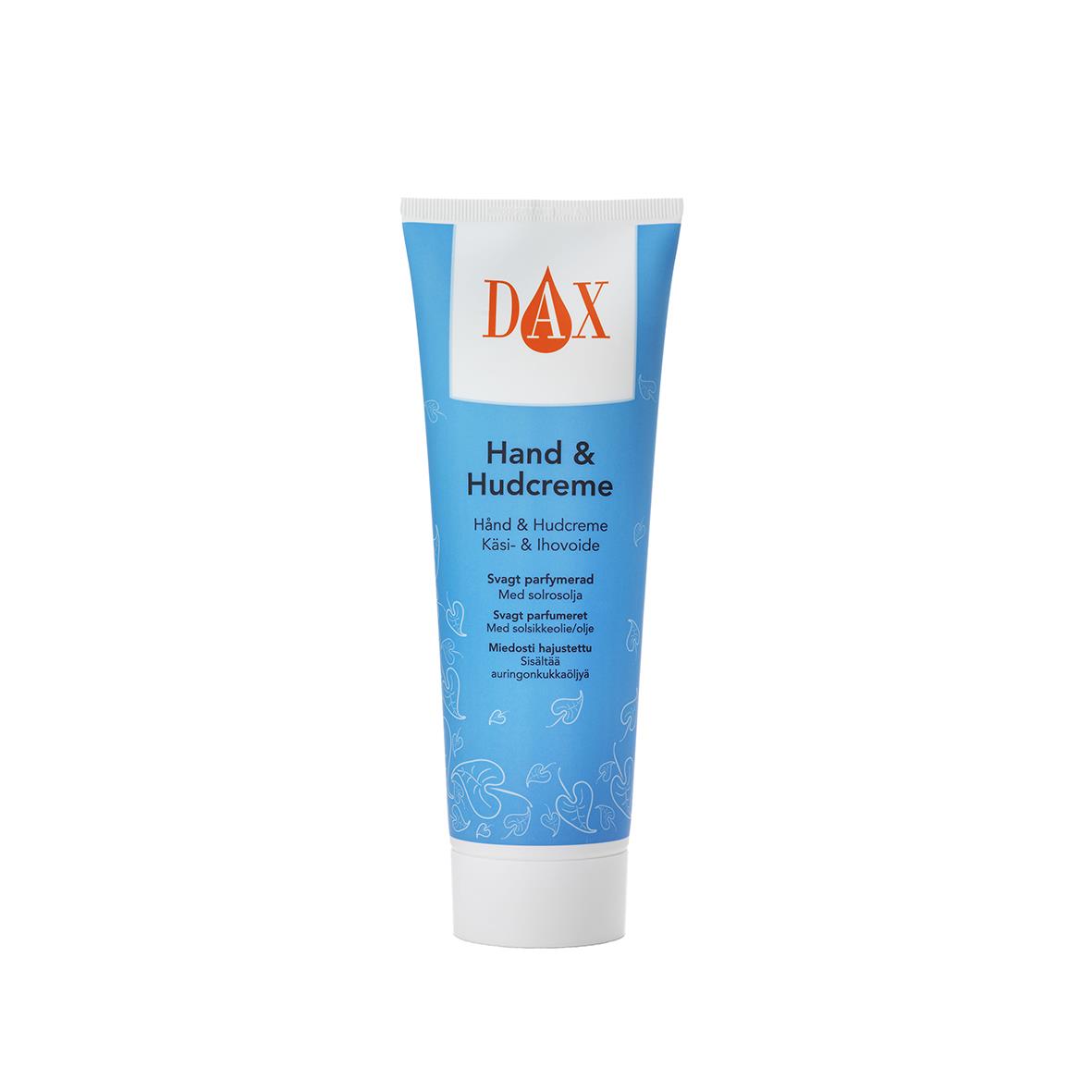 DAX Hand & Hudcreme i blå och vit tub med orange DAX-logga, 125 ml